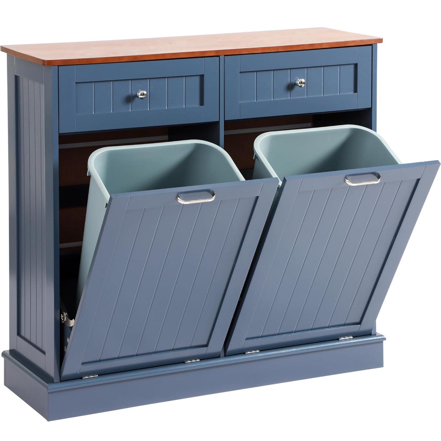 Tilt Out Trash Can Cabinet with Double Hidden Trash Can Holder