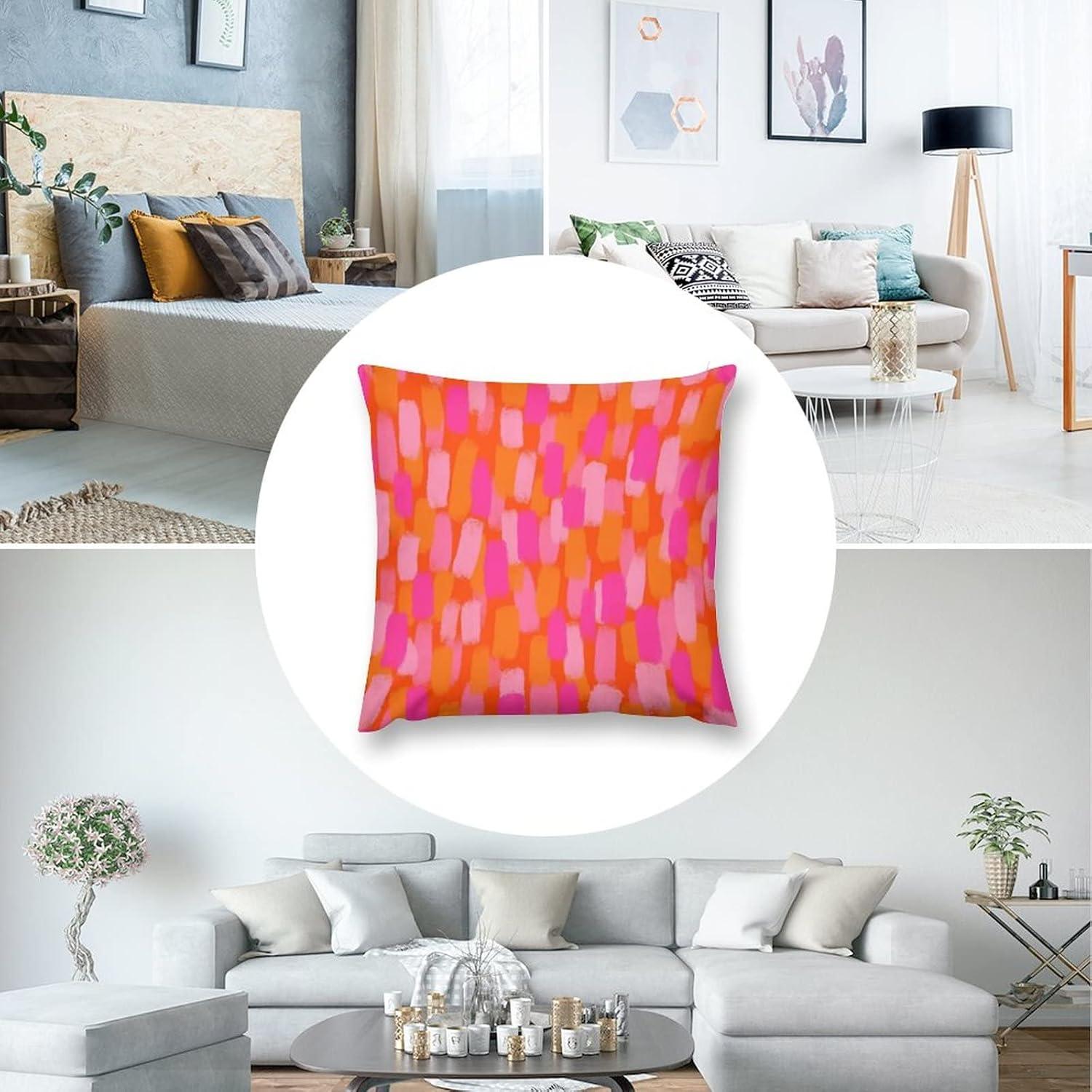 Vibrant Pink and Orange Polyester Throw Pillow