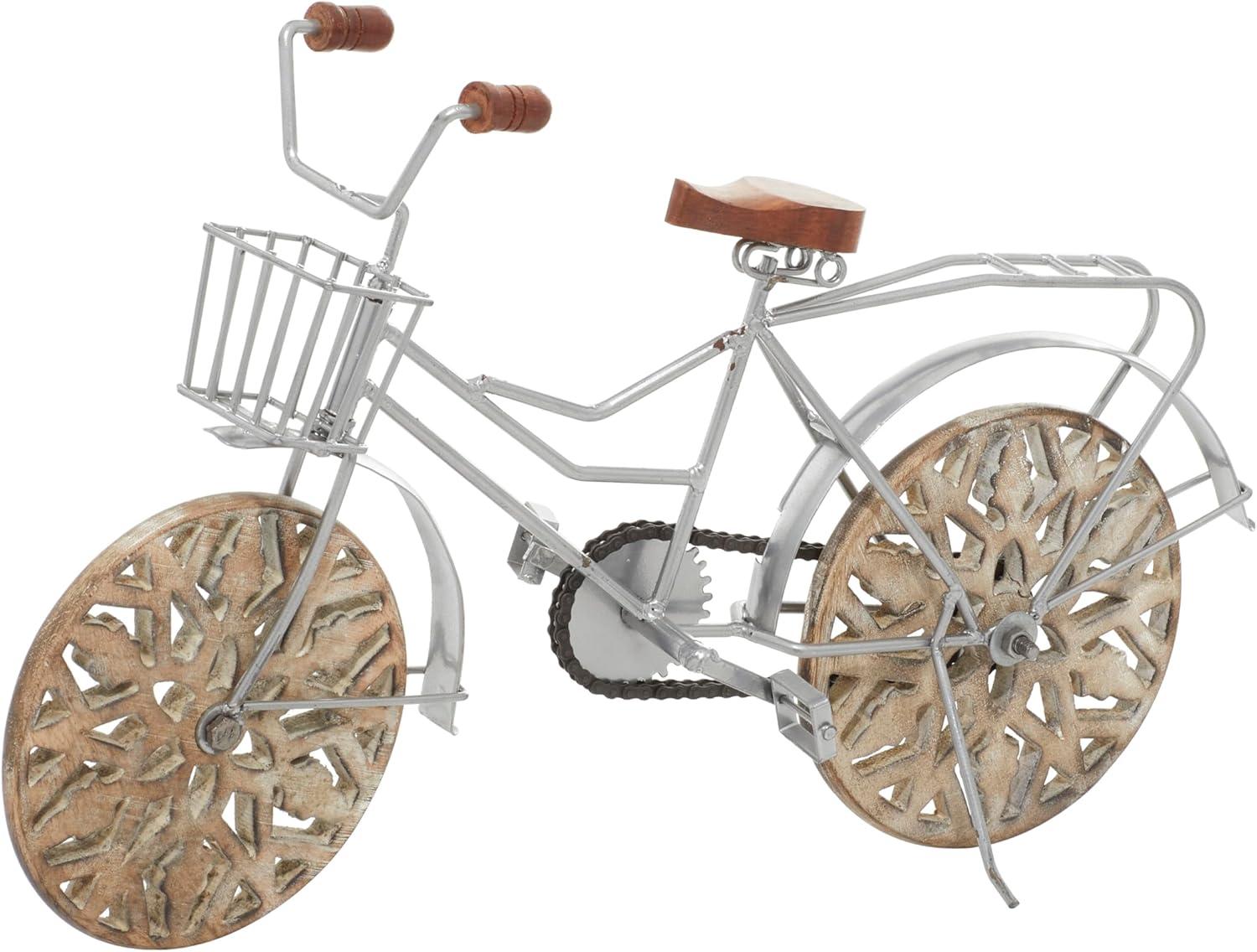 4"W, 8"H Multi Colored Metal Bike Sculpture with Wood Wheels, by DecMode (2 Count)