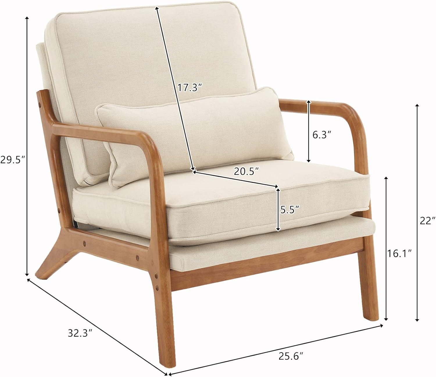 UBesGoo Modern Arm Chair Linen Fabric Upholstered Comfy Reading Accent Chair with Solid Wood Frame Set of 2 Beige