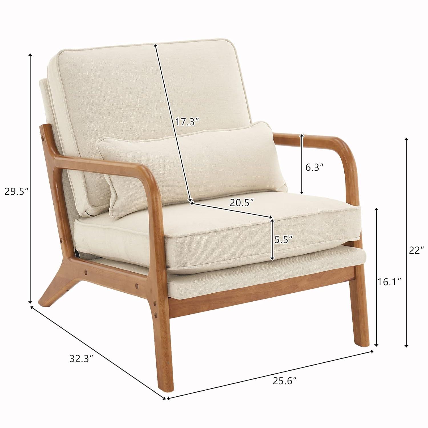 JULY'S SONG Mid-Century Wood Upholstered Fabric Solid Print Armchair, Beige (Set of 2)
