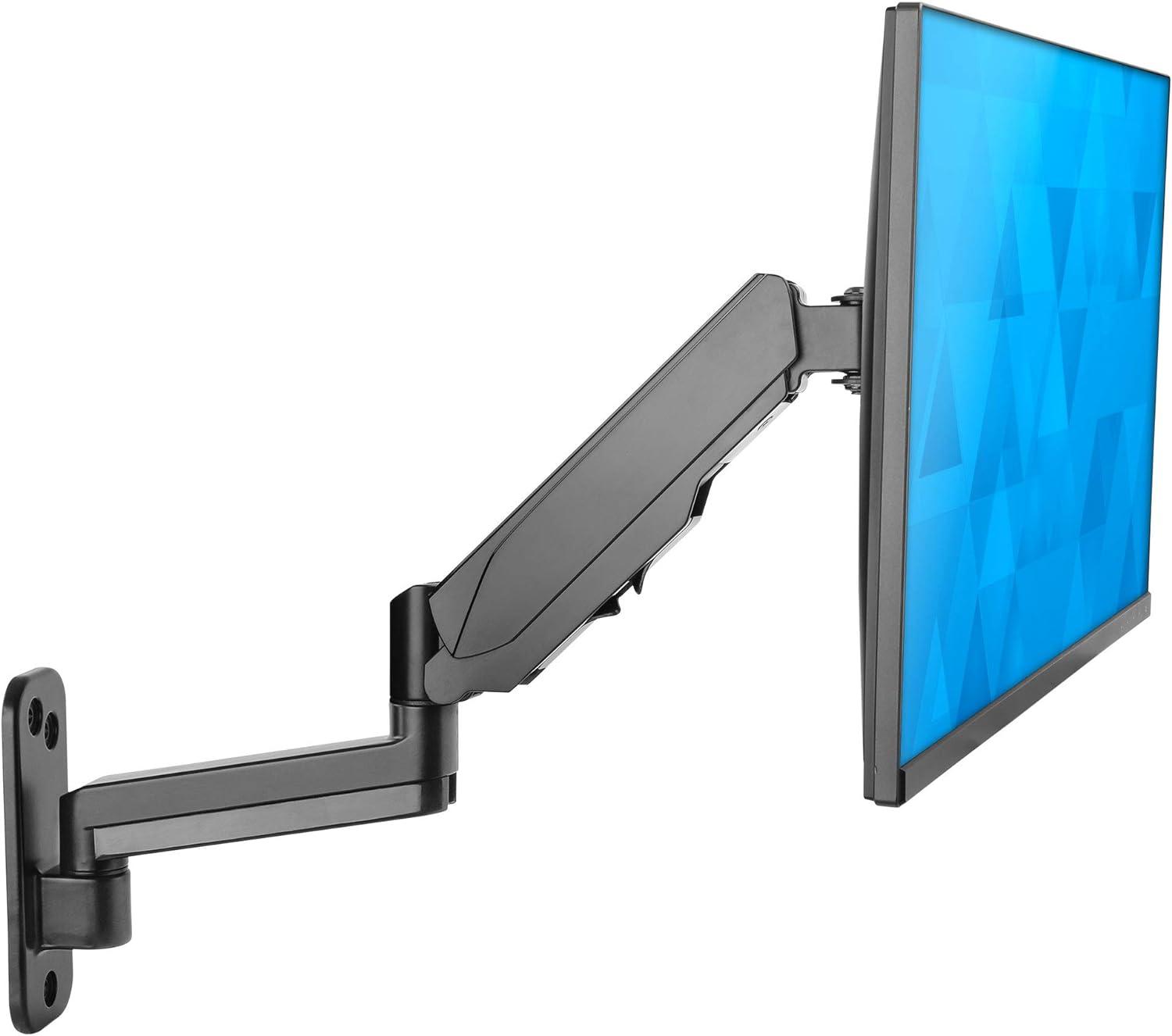 Mount-It! Single Monitor Wall Mount Arm | Height Adjustable Computer Bracket with Full Motion Gas Spring Arms | VESA 75 and 100 | Black