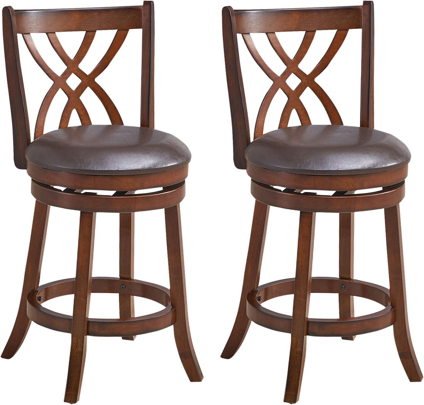 Canddidliike 360° Swivel Counter Height Chairs with PU Leather Cushioned Seat and Footrests-26 inches, Bar Height Stools, Barstools for Kitchen, Dining Room
