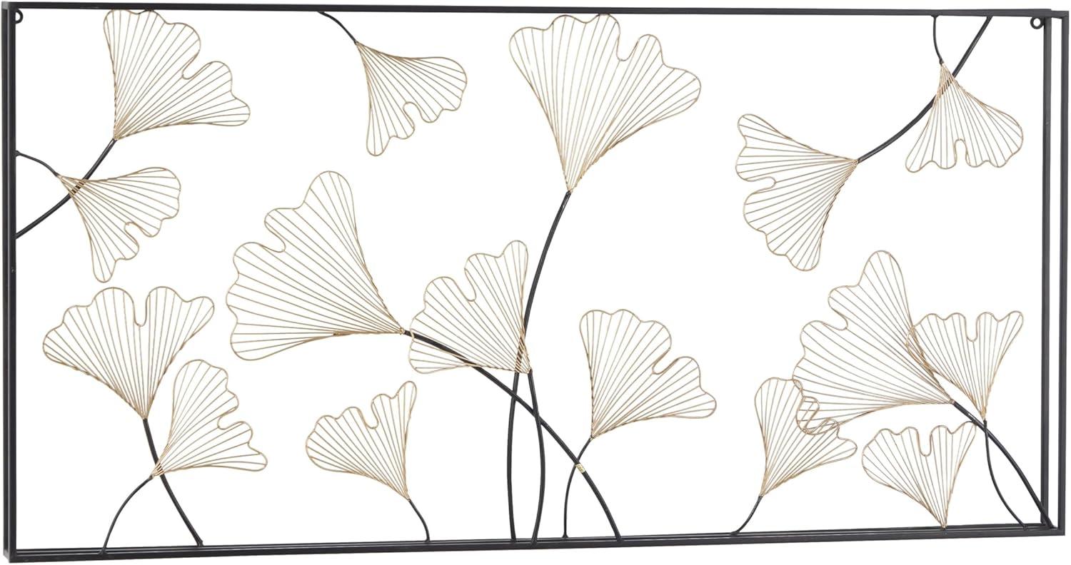 DecMode Gold Metal Floral Wall Decor with Black Frame