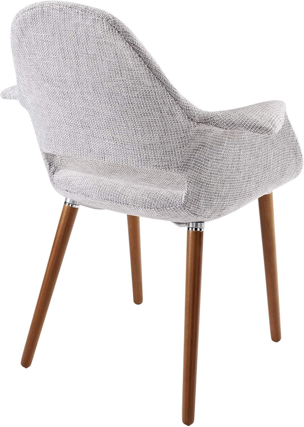 Light Gray Linen Upholstered Arm Chair with Wood Legs