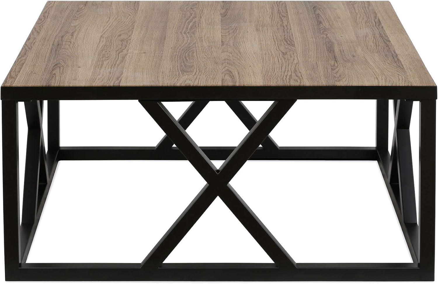 Jedrek 35'' Square Industrial Coffee Table in Blackened Bronze and Rustic Oak