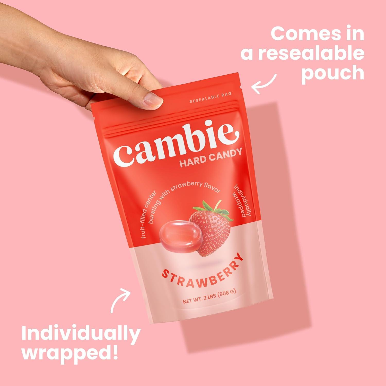 Strawberry Filled Hard Candy - Individually Wrapped Strawberry Bon Bons Candy 2 Pound Bulk Bag - Holiday Candy