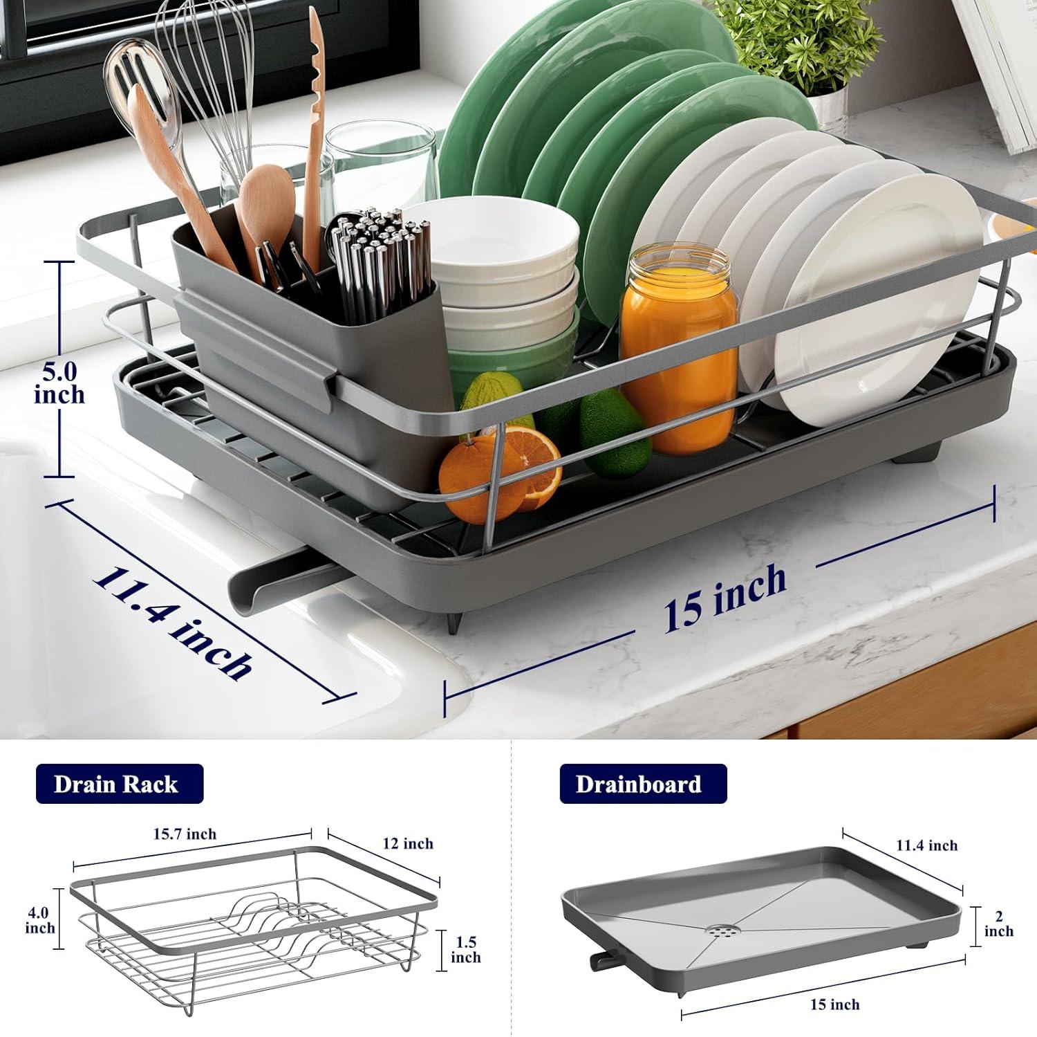 Black Stainless Steel Dish Drying Rack with Utensil Cup