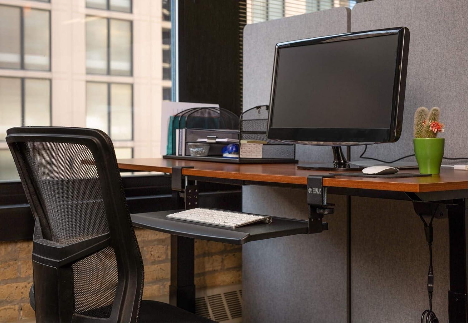 Large Black Adjustable Clamp-On Under Desk Keyboard Tray