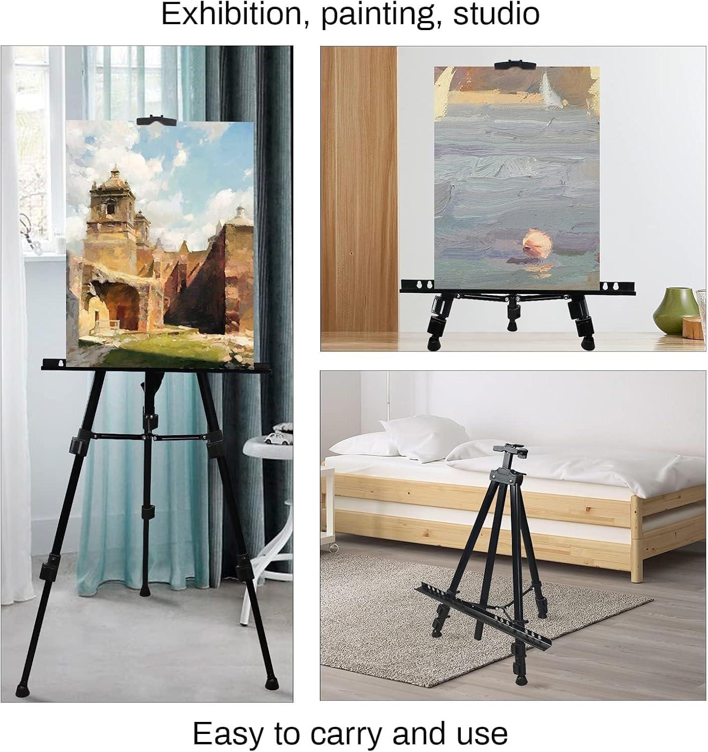 RRFTOK Art Painting Display Easel Stand,72Inches Portable Adjustable Metal Tripod with Artist Easels for Canvases Height from 22-72”for Table-Top/Floor Paint and Displaying,Black