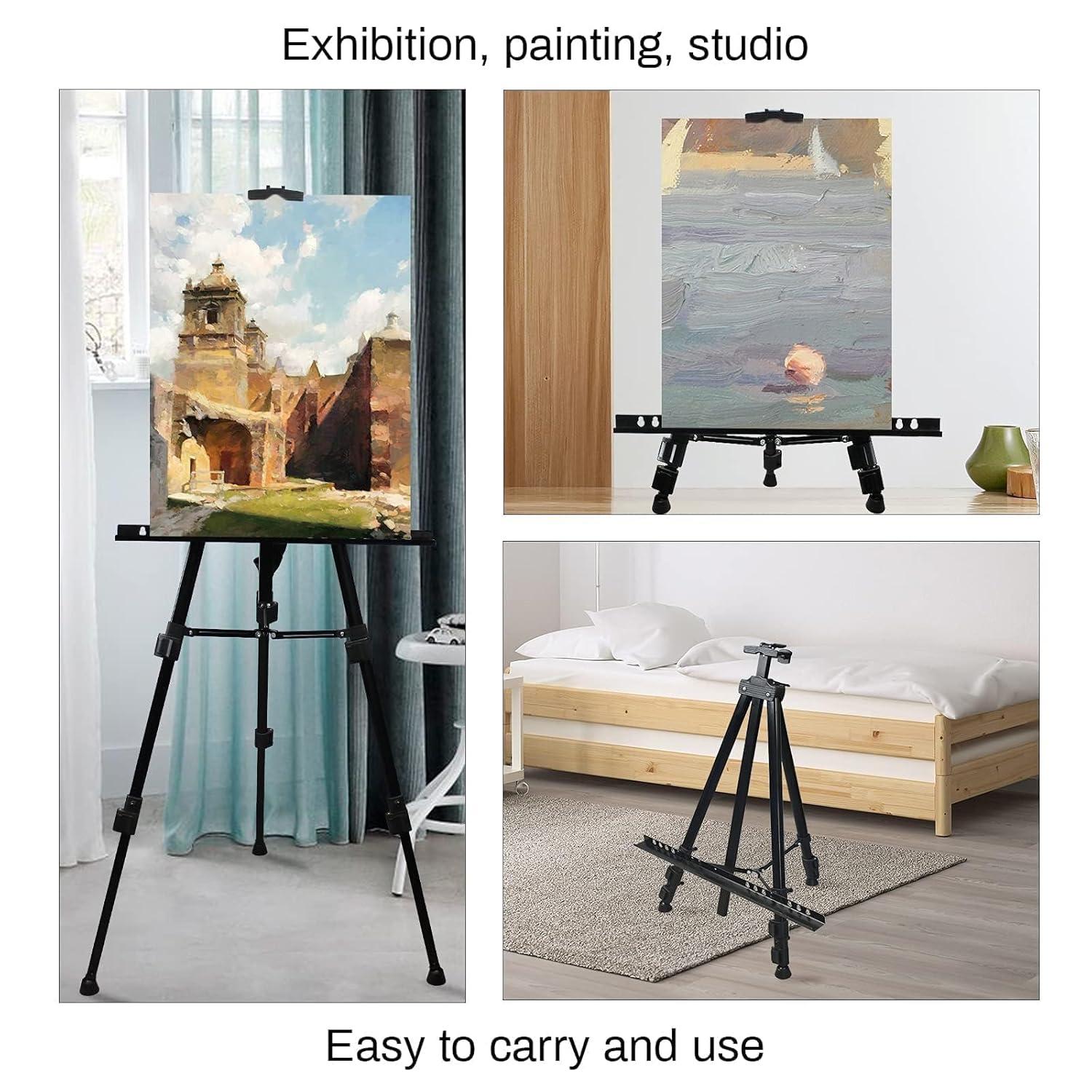 RRFTOK Art Painting Display Easel Stand,72Inches Portable Adjustable Metal Tripod with Artist Easels for Canvases Height from 22-72”for Table-Top/Floor Paint and Displaying,Black