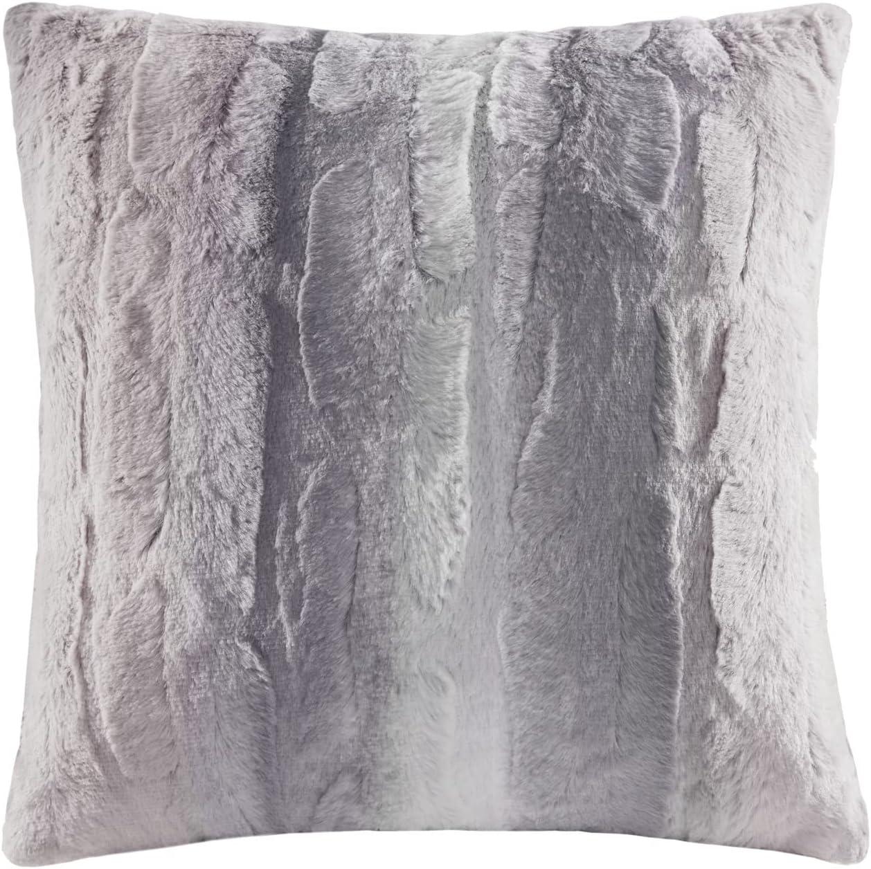 20" Blush and Grey Faux Fur Square Throw Pillow