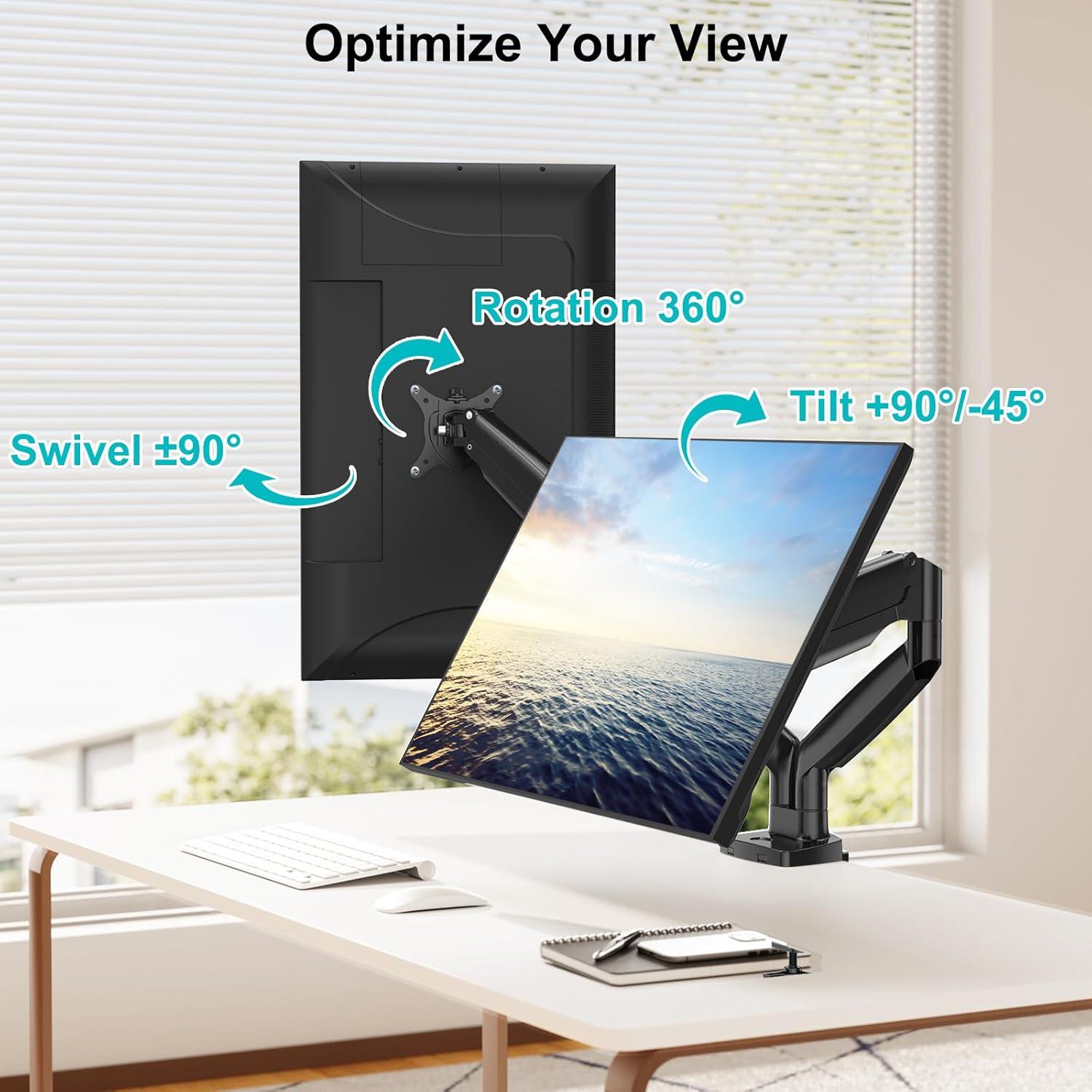 Black Dual Monitor Desk Mount with Gas Spring Arms and Riser