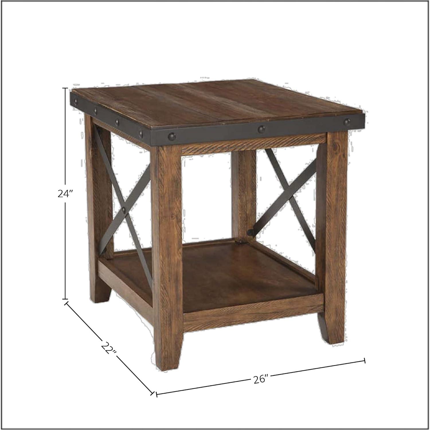 Canyon Brown Wood and Metal Rectangular End Table