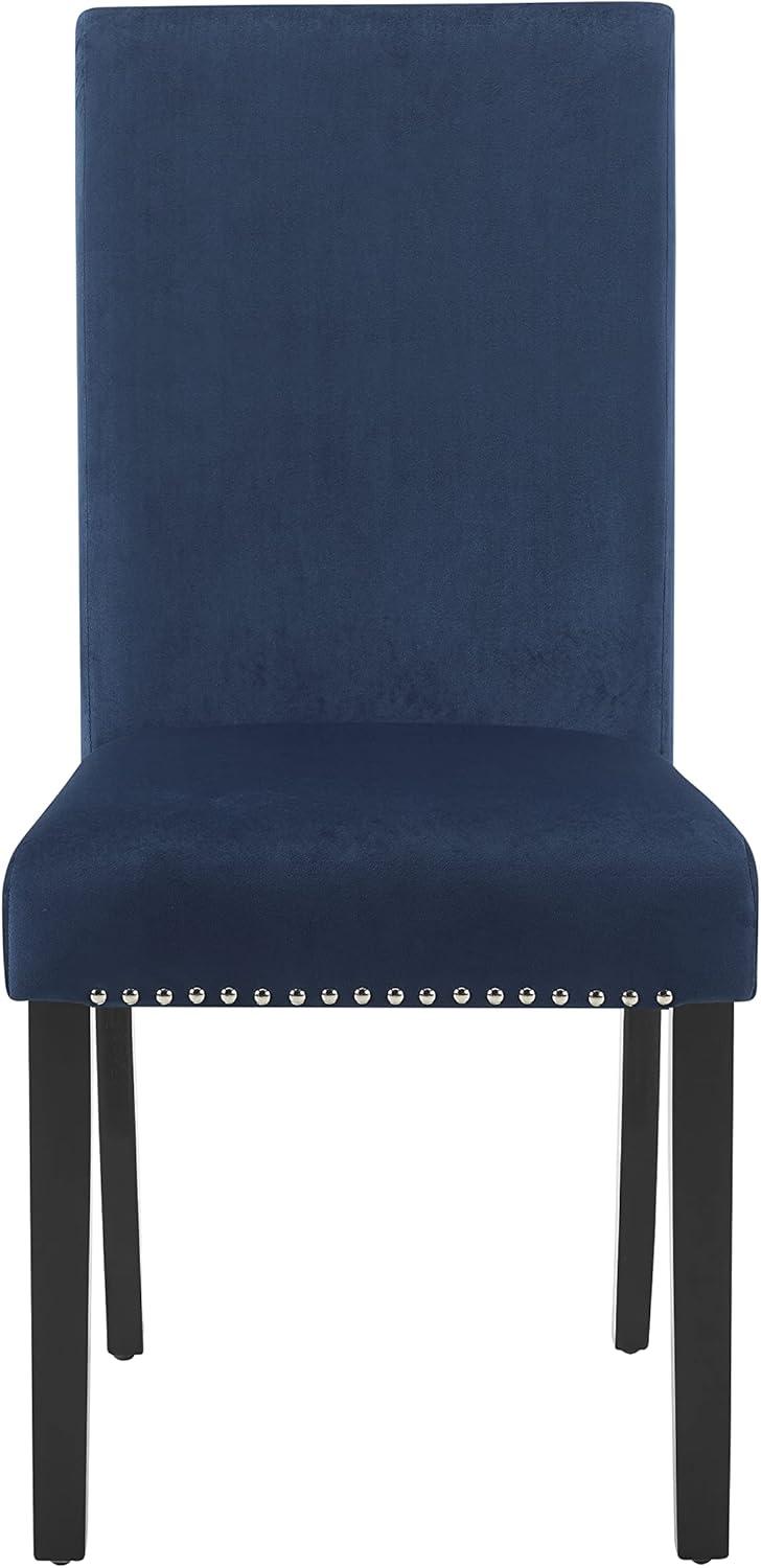 Elegant Blue Velvet Parsons Side Chair with Chrome Nailhead Trim