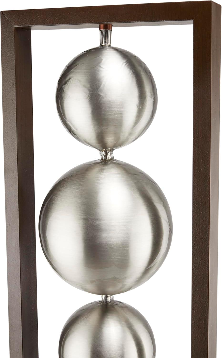 55" Metal Modern Column Fountain with Stainless Steel Orbs Silver/Brown - Alpine Corporation: Electric-Powered