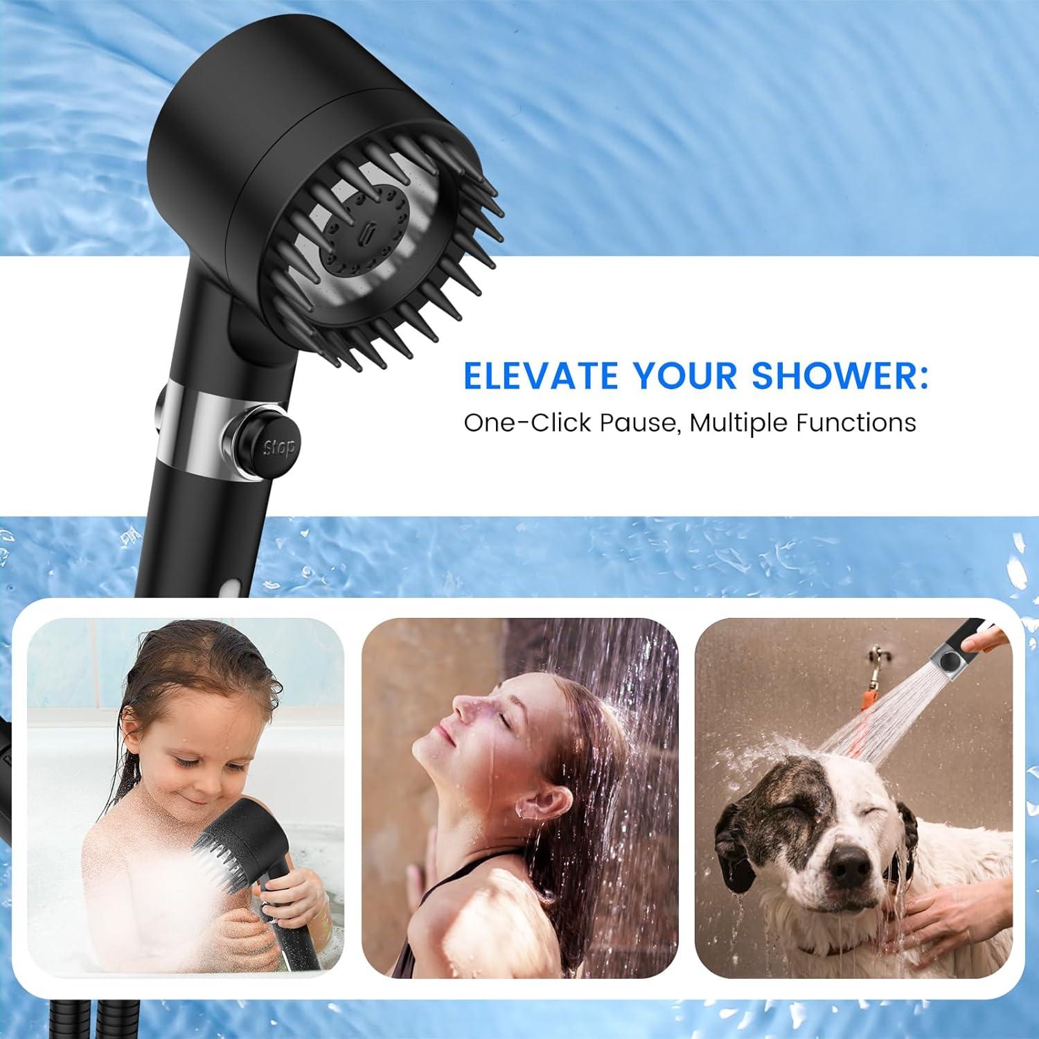 FETLOD B0CXDBC928-36 Filtered Shower Head With Handheld, High Pressure 3 Spray Mode Showerhead With 18 Stage Water Softener Filters For Hard Water - Remove Chlorine-BLACK