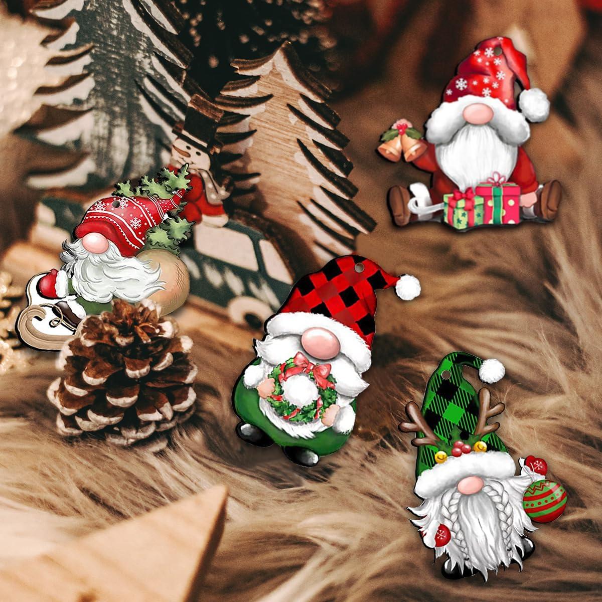 dajkiuy Clearance 24pcs Christmas Gnome Wooden Hanging Ornaments,Wood Hanging Decor for Christmas Tree Decorations Gnome Santa Doll Hanging Craft Holiday Party Supplies
