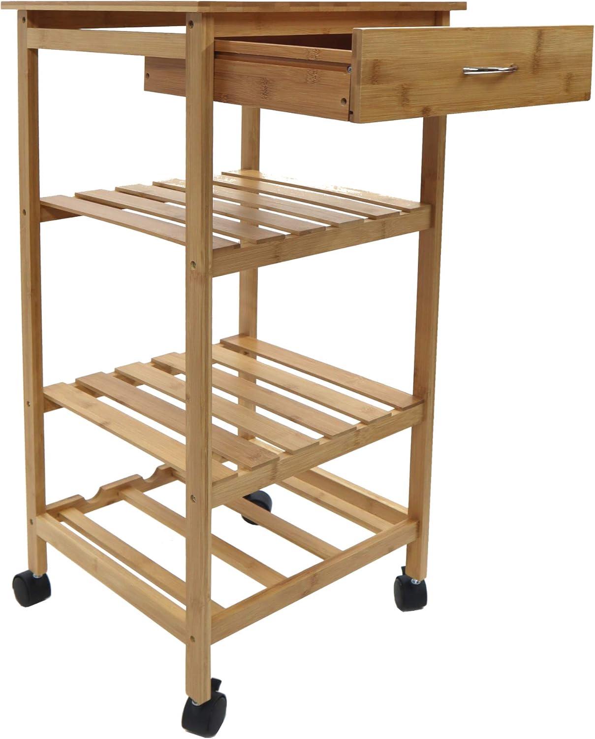 Redmon Bamboo Kitchen Storage Cart with Wine Rack, 15.25Wx15.25Dx31.5H