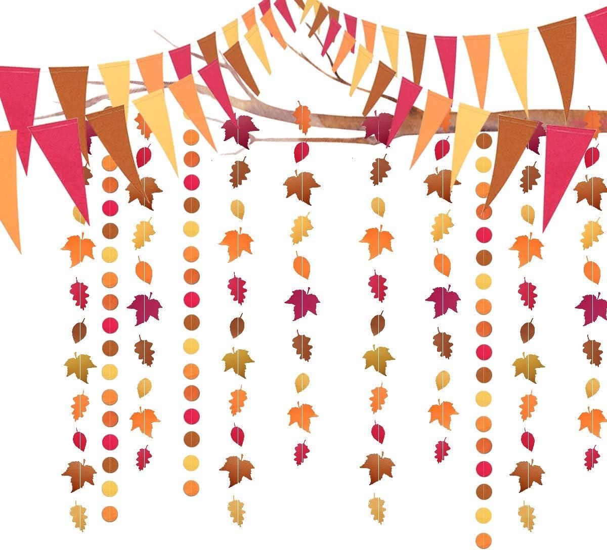Autumn Theme Garland Fall Bunting Banners Autumn Leaf Paper Garland Hanging Streamers Thanksgiving Party Decoration for Baby Shower Kids Room Classroom Showcase Holiday Wedding