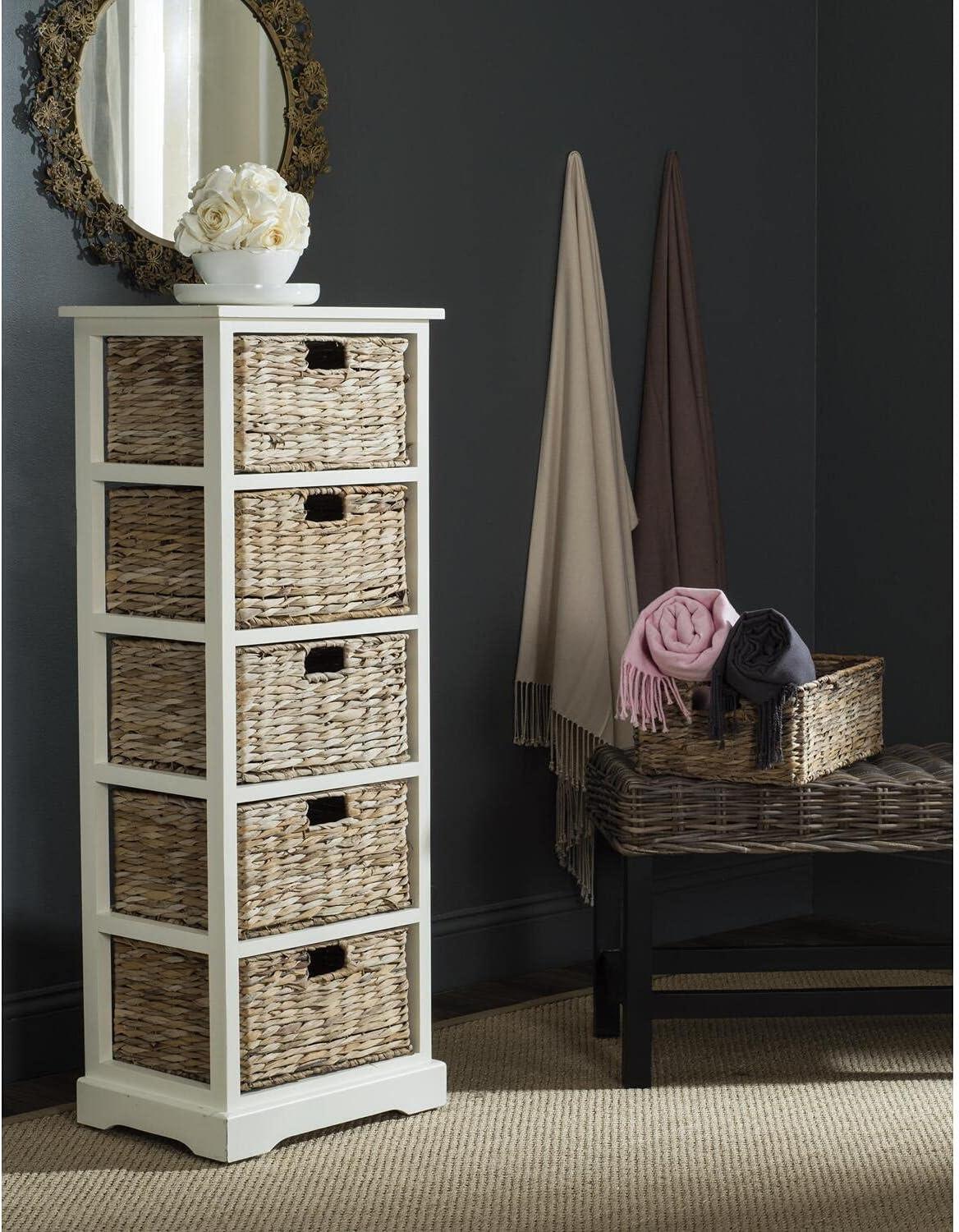 Vedette Gray Pine 5-Drawer Wicker Basket Storage Tower