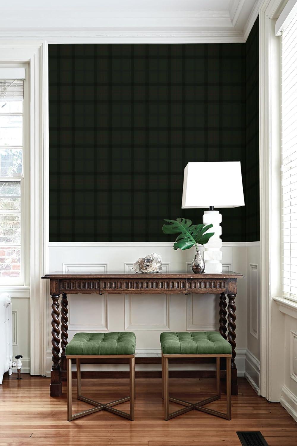 NextWall Greenery Tailor Plaid Peel and Stick Wallpaper - 20.9 in. W x 18 ft. L Roll