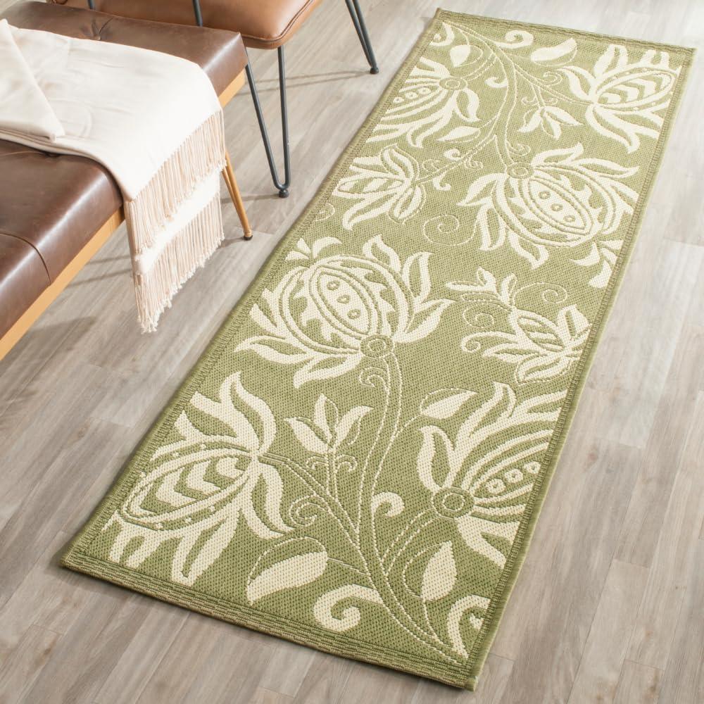 Safavieh Courtyard Crystal Floral Indoor/Outdoor Indoor/Outdoor Runner Rug, 2'3" x 12', Olive/Natural