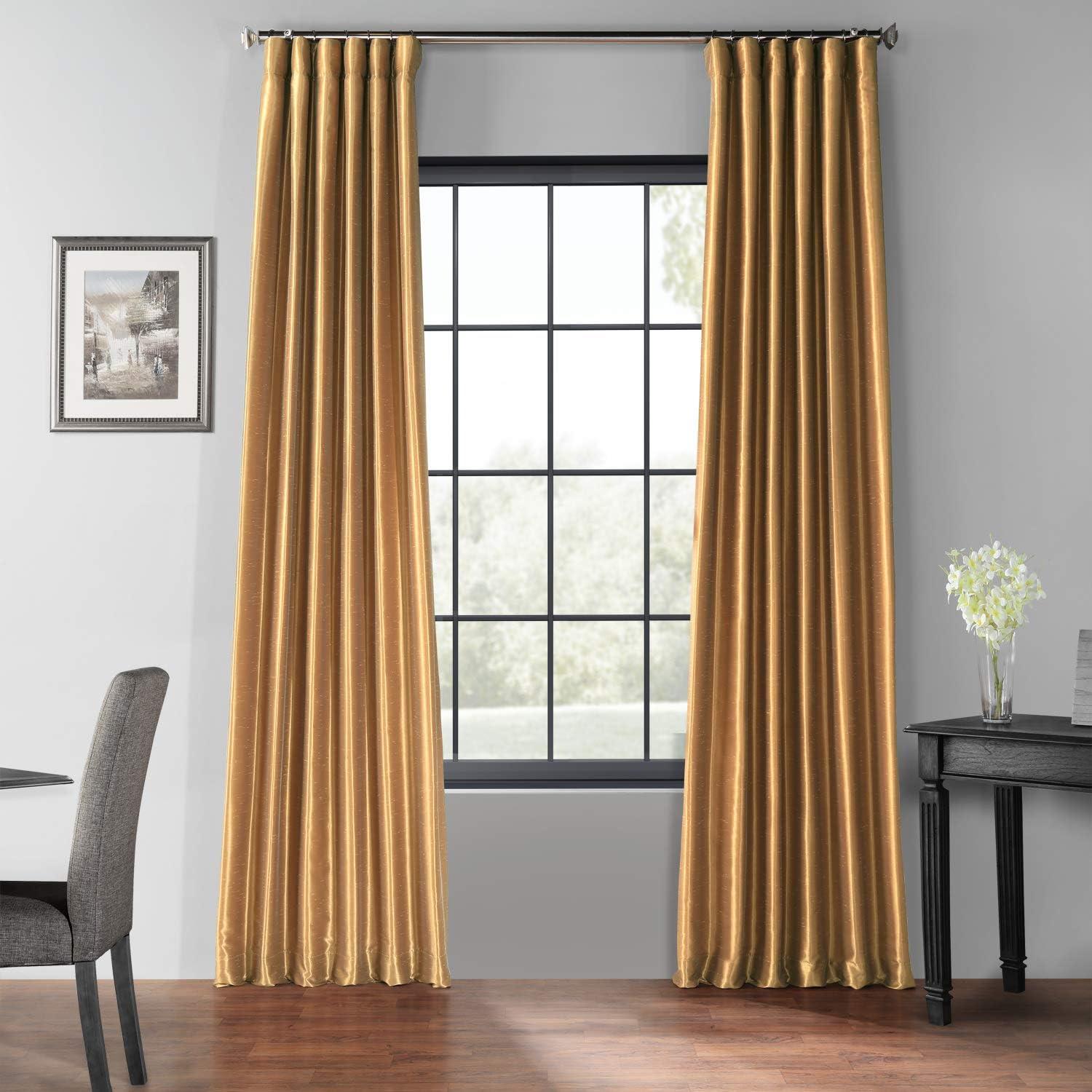 Flax Gold 84" Faux Silk Blackout Curtain Panel