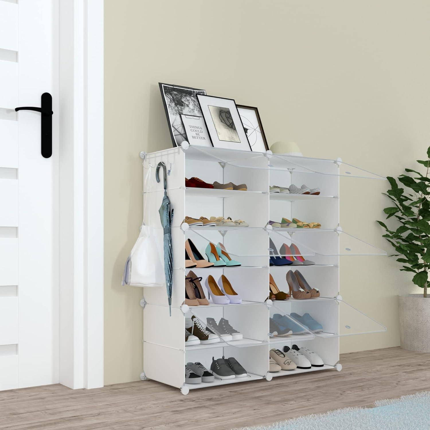 White 6-Tier Metal and Plastic Expandable Shoe Rack