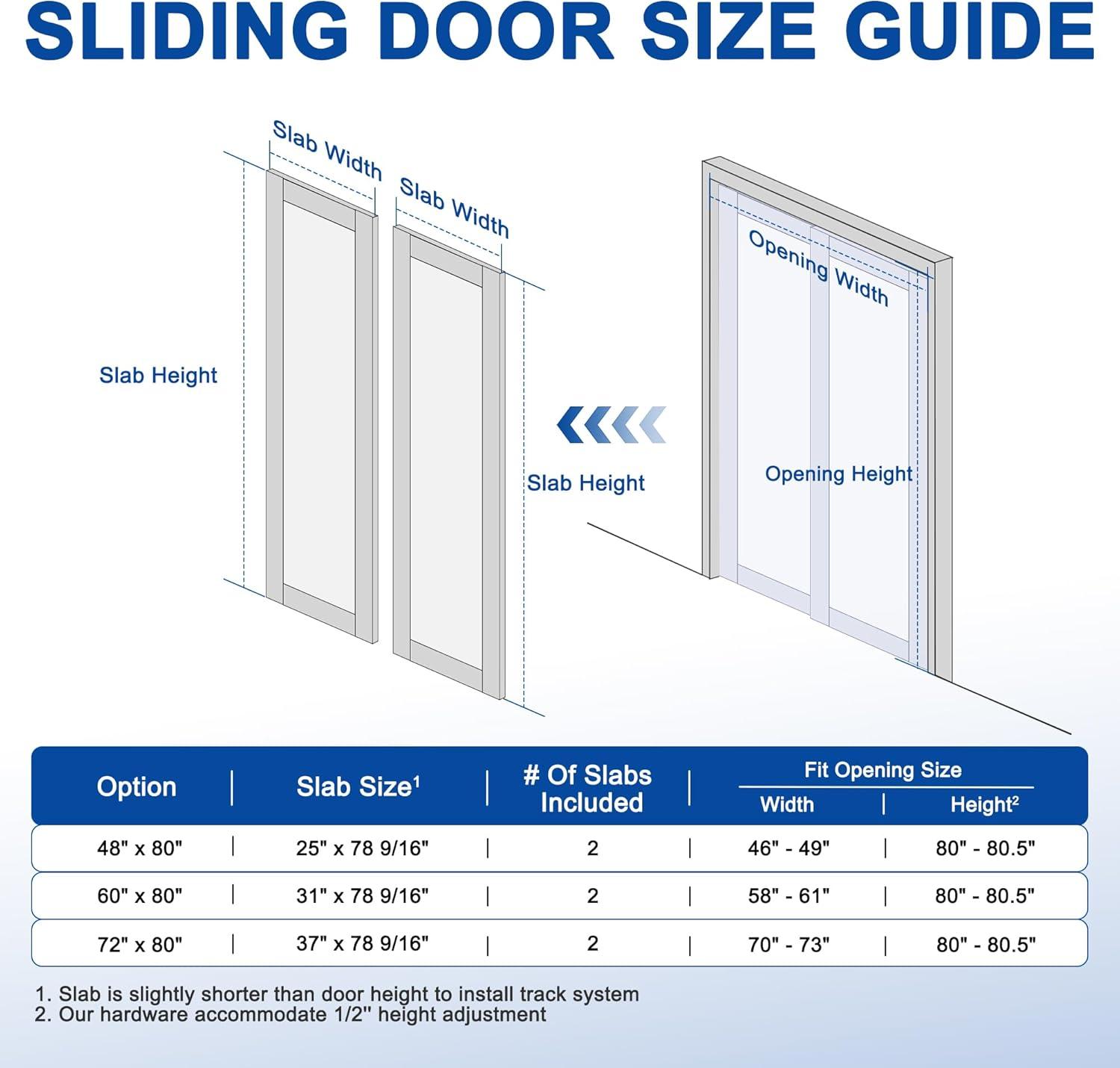 JUBEST 5-Lite Frosted Glass Sliding Closet Doors With Installation Hardware Kit