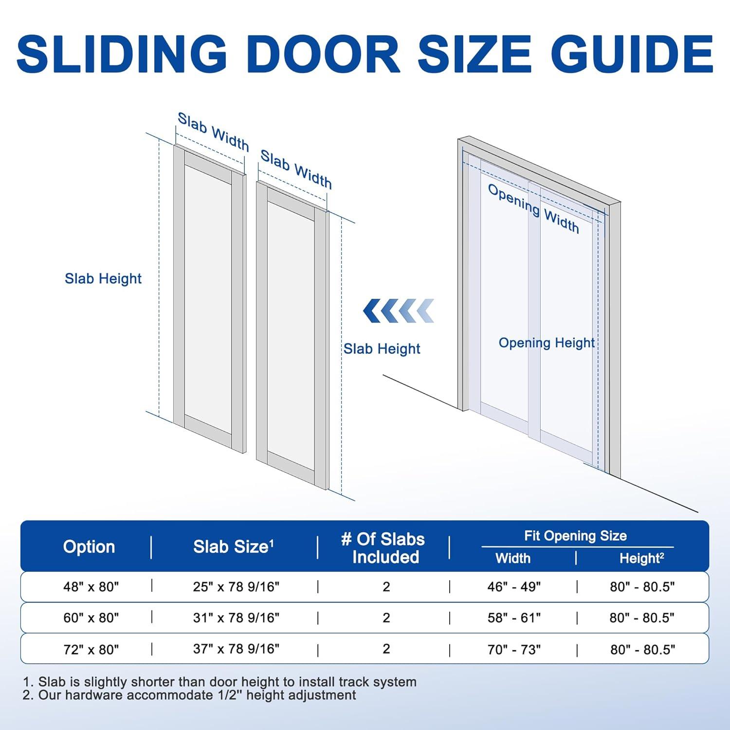 JUBEST 5-Lite Frosted Glass Sliding Closet Doors With Installation Hardware Kit