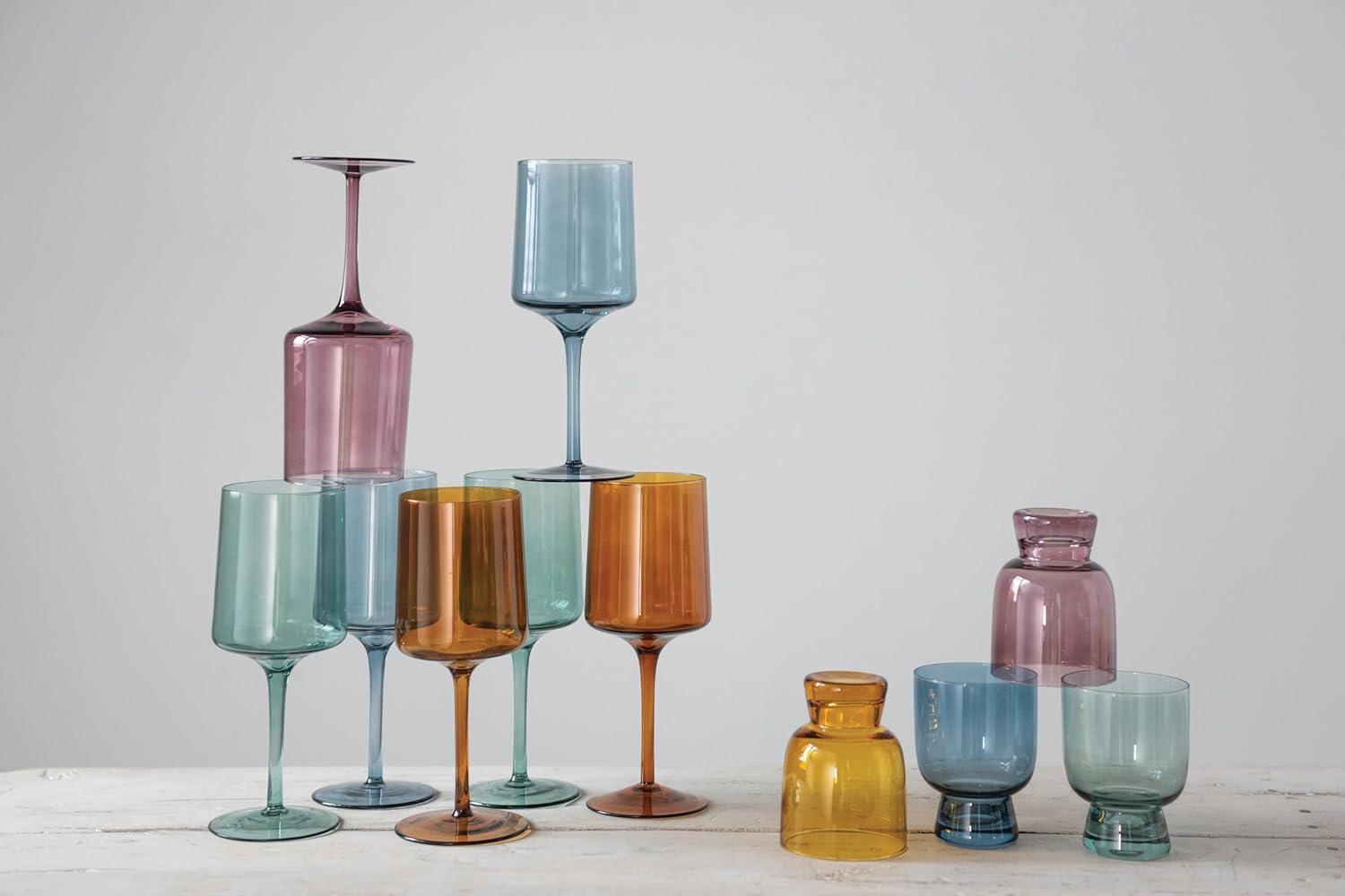 Creative Co-Op Multicolor Stemmed Wine Glass Set