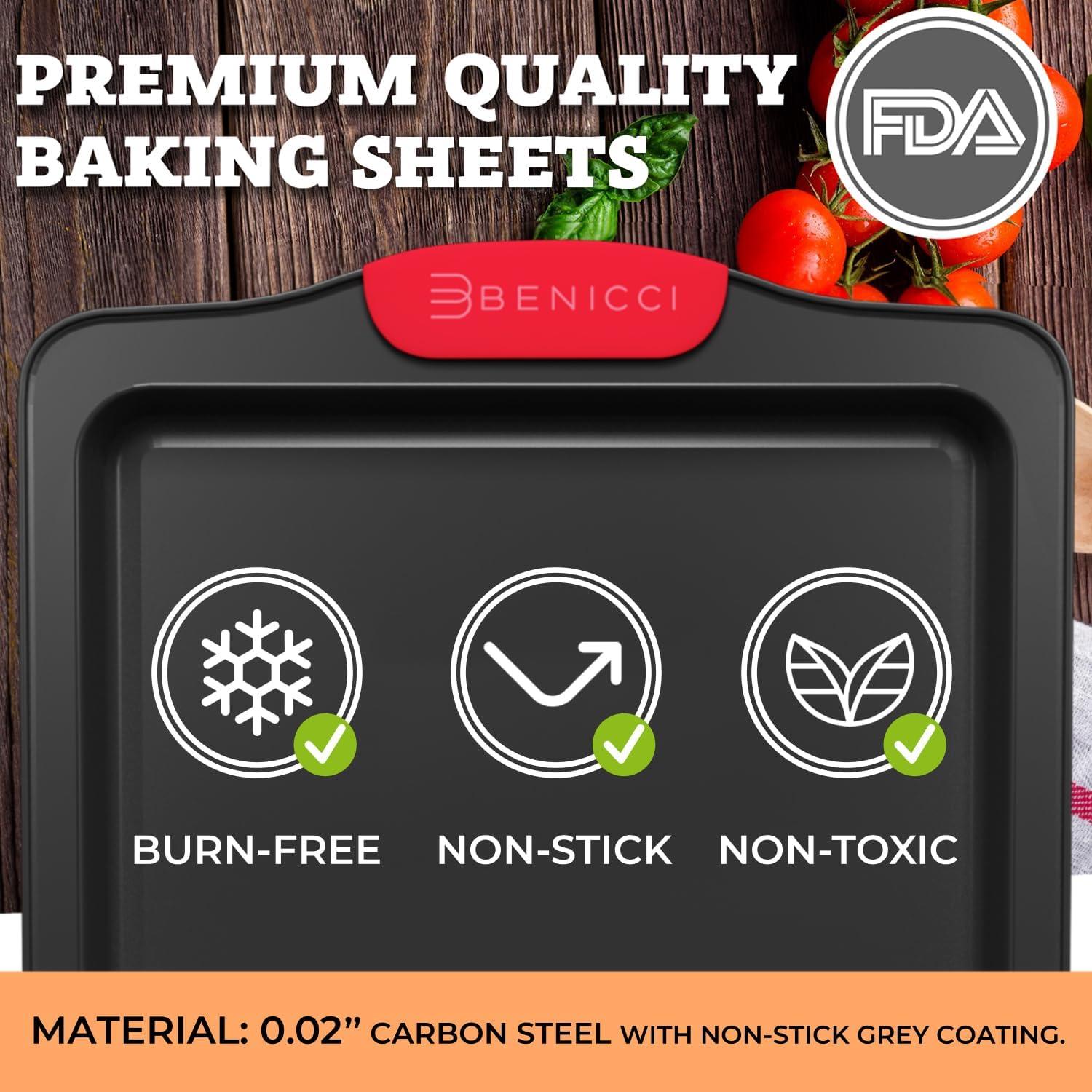 BPA Free Nonstick Baking Sheets w/ Silicone Handles in a Pack of 3 - Deluxe Cookie Sheets with Large, Medium & Small Bakeware Pans Lets You Bake The Perfect Cookie or Pastry Every Time