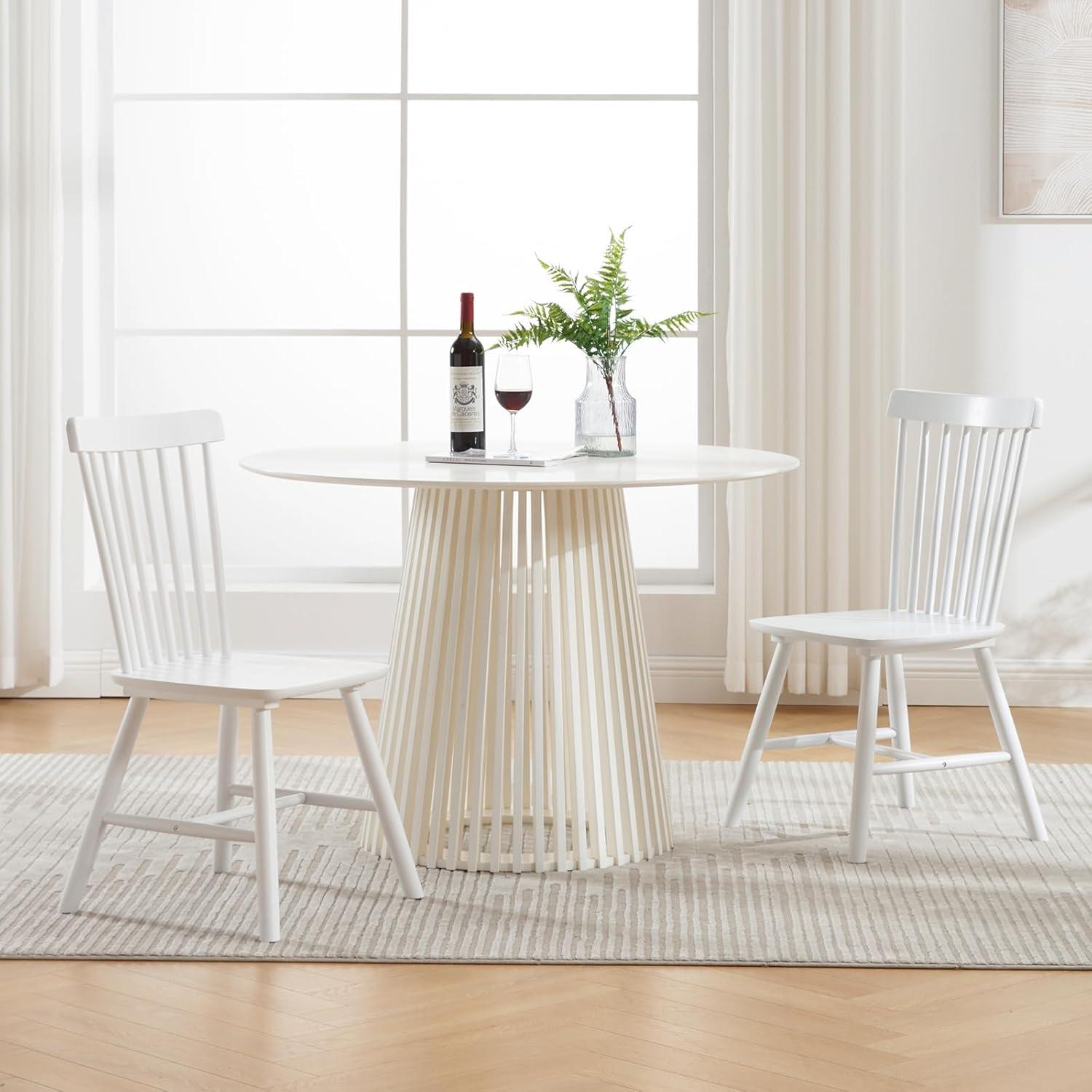 White Solid Wood Windsor Side Chair with Slat Back