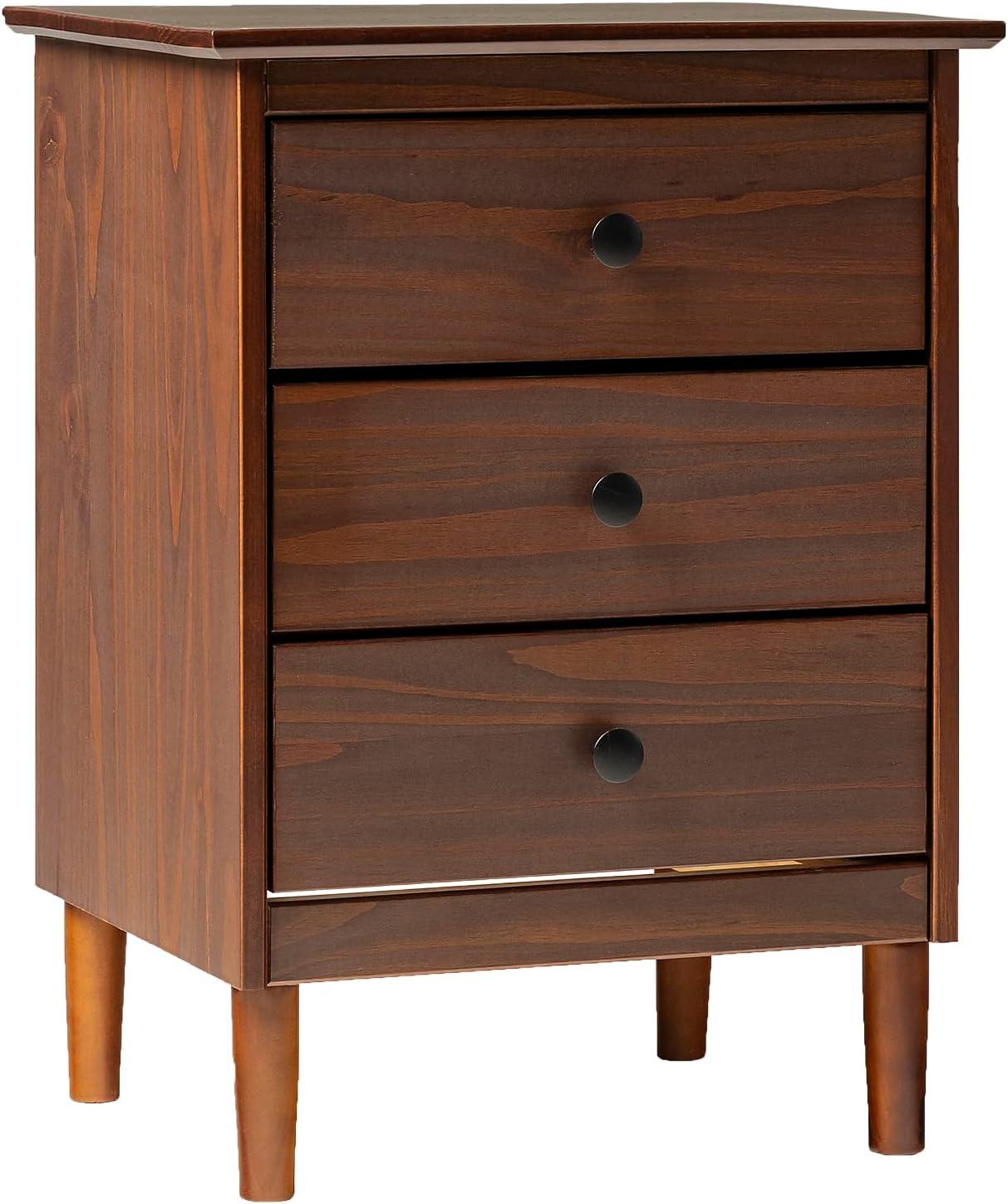 Walker Edison 3 Drawer Solid Wood Nightstand in Walnut