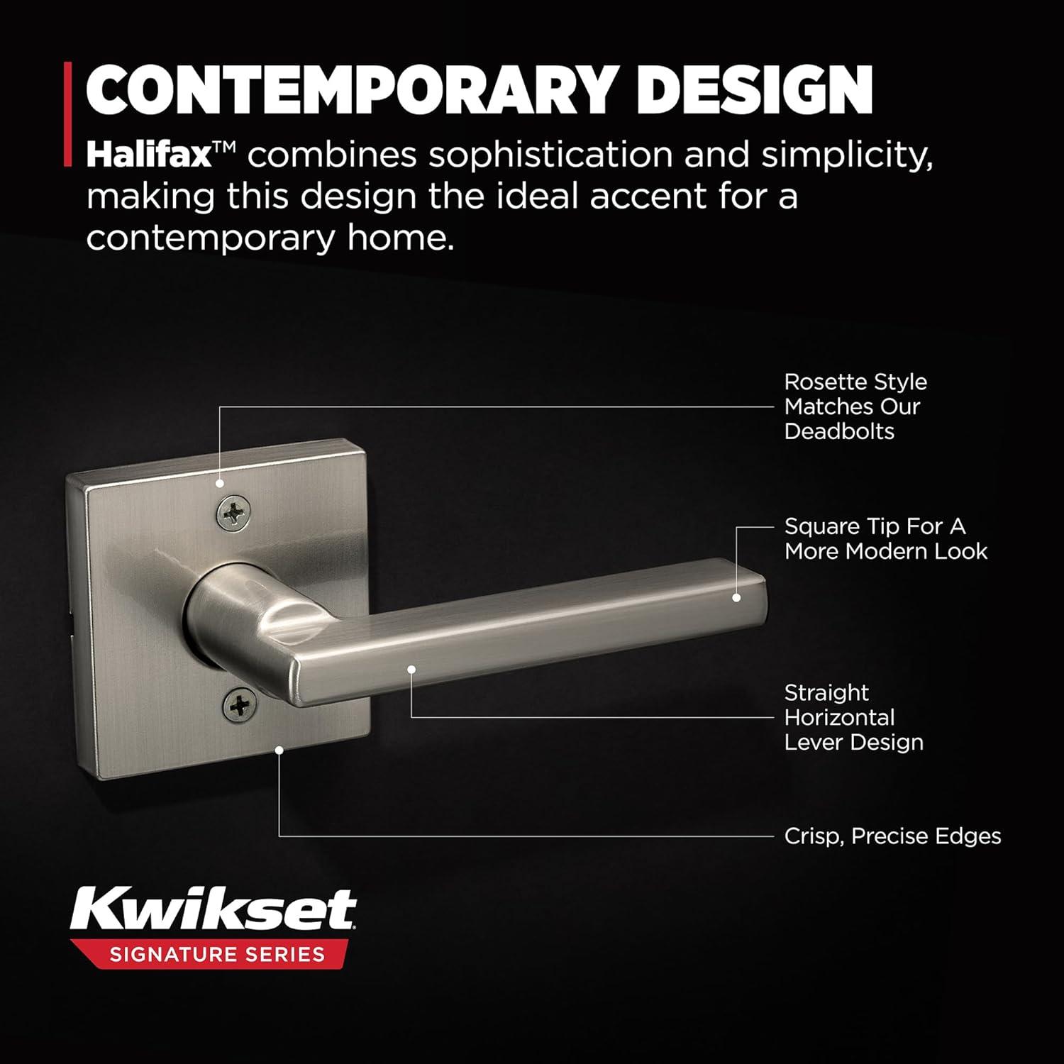 Kwikset Halifax Dummy Door Handle, Single Sided Lever for Closets, French Double Doors, and Pantry, Satin Nickel Non-Turning Reversible Interior Push/Pull Lever, with Microban Protection