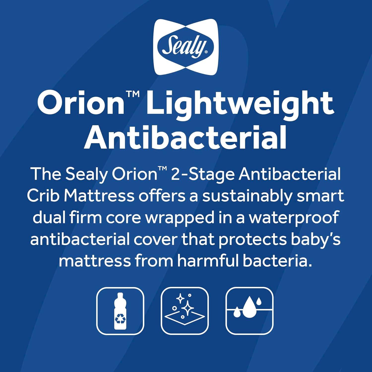 Sealy Orion 2-Stage Sustainable Antibacterial Baby Crib Mattress and Toddler Bed Mattress - White