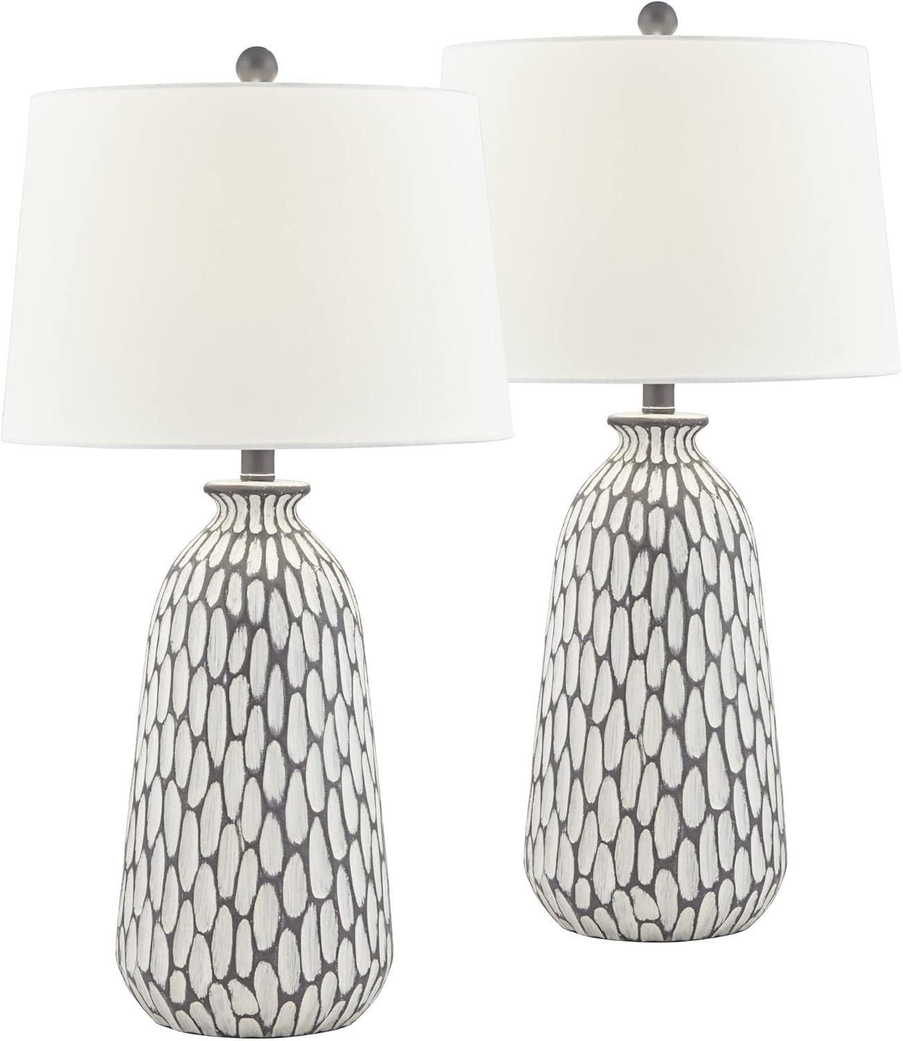 360 Lighting Carlton Modern Table Lamps 28 1/4" Tall Set of 2 Gray Wash Off White Fabric Drum Shade for Bedroom Living Room Bedside Nightstand Office