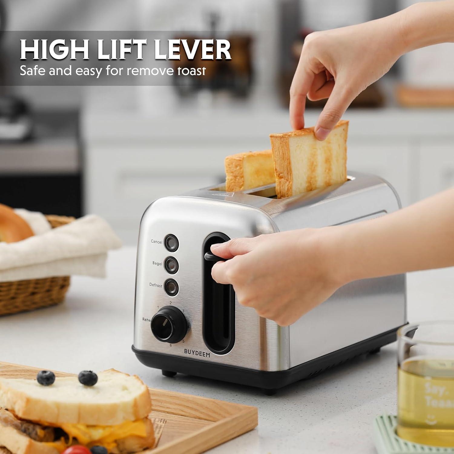 Compact Stainless Steel 2-Slice Toaster with Wide Slots