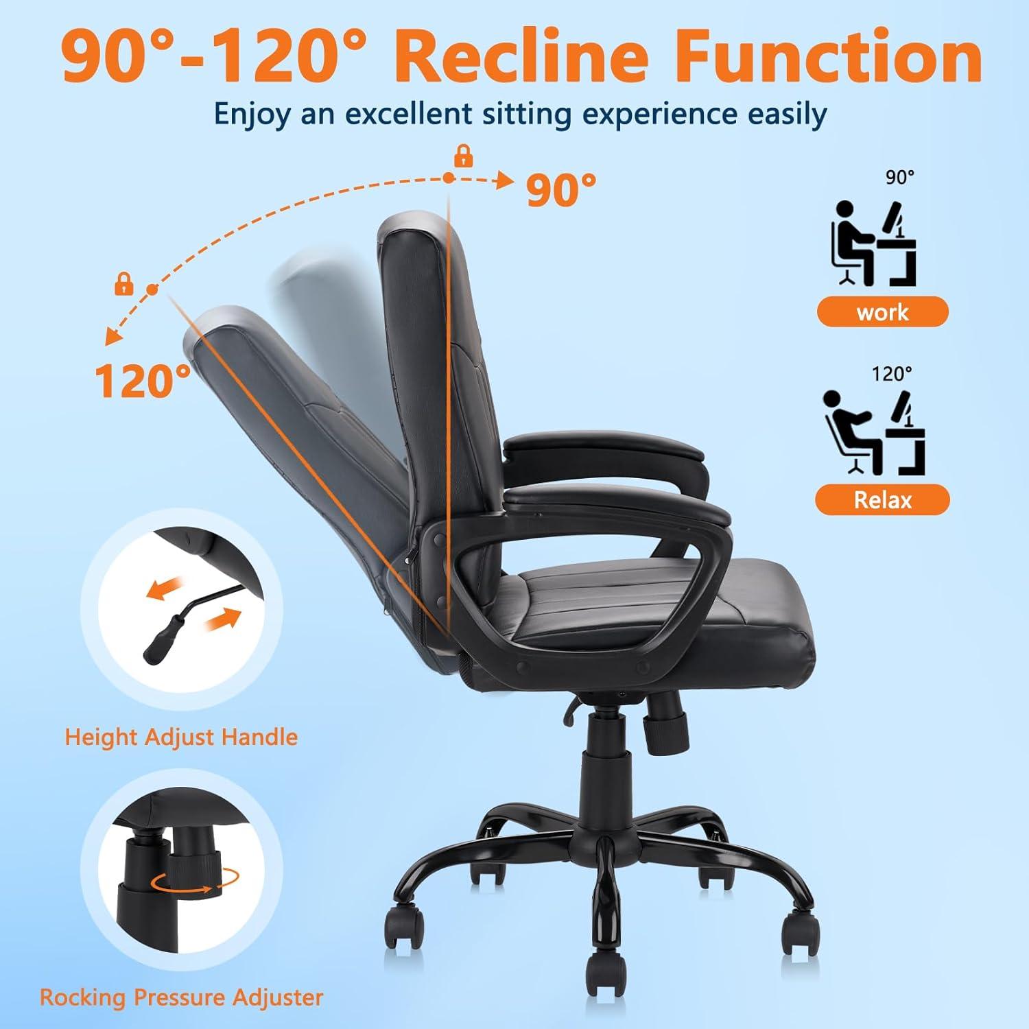 CLATINA Office Computer Desk Chair Executive Mid Back Chair Comfortable Ergonomic Managerial Chair Adjustable PU Leather Home Office Desk Chair Swivel, Black 4PK