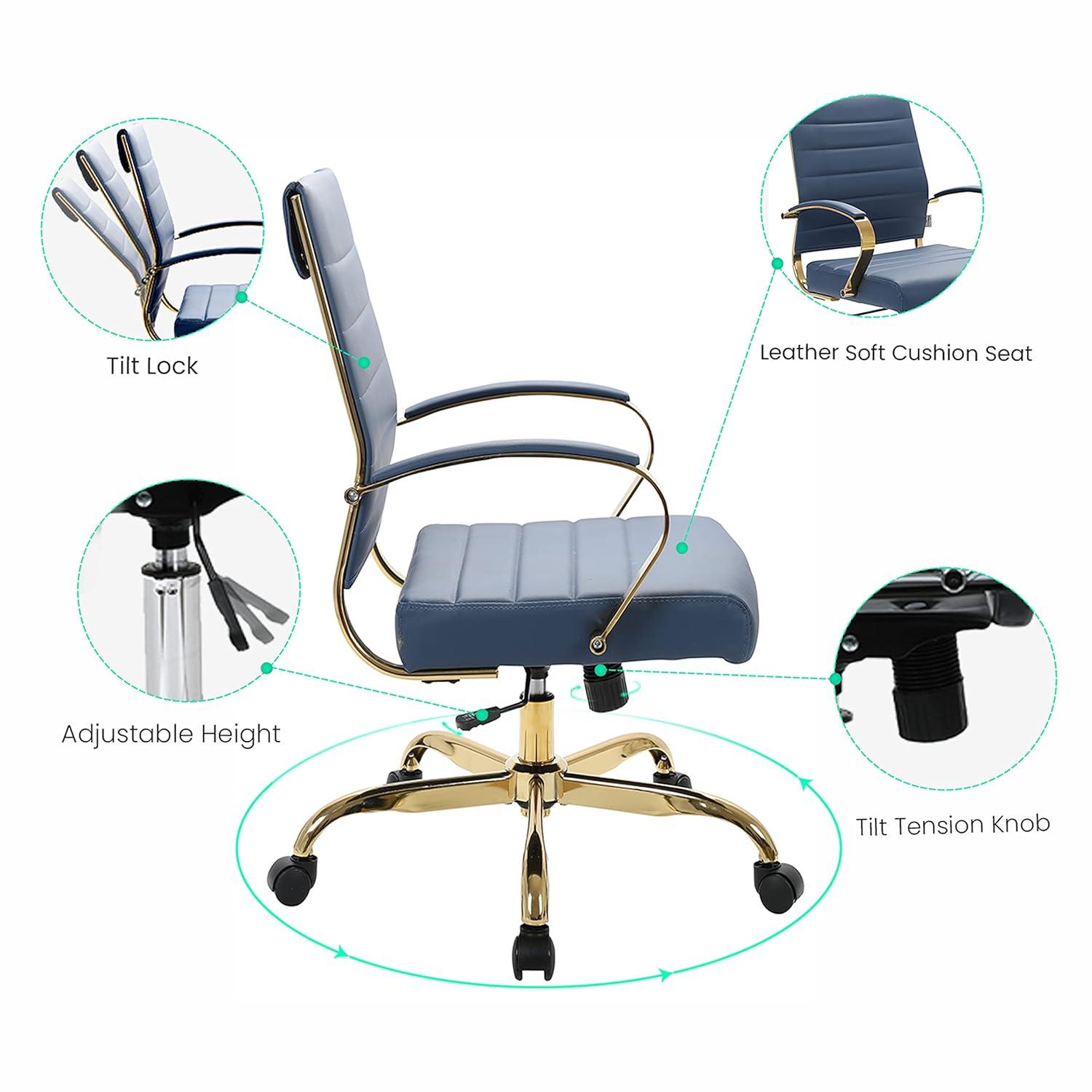 Everly Quinn Naudain Leather Office Chair – Modern Executive Swivel Task Chair with Wheels, Adjustable Height & Padded Arms for Desk or Conference Room