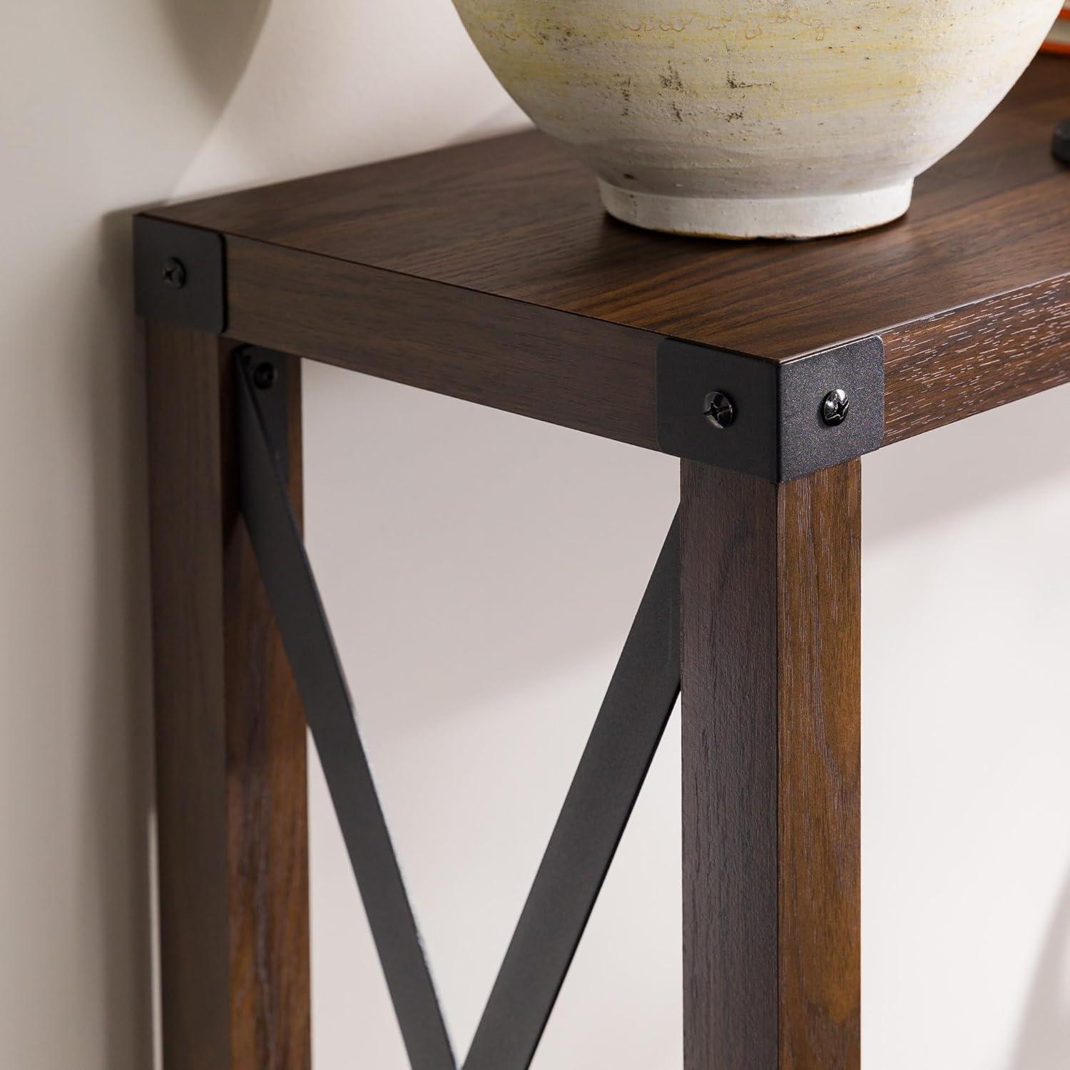 Walker Edison Magnolia Metal X Console Table, Dark Walnut