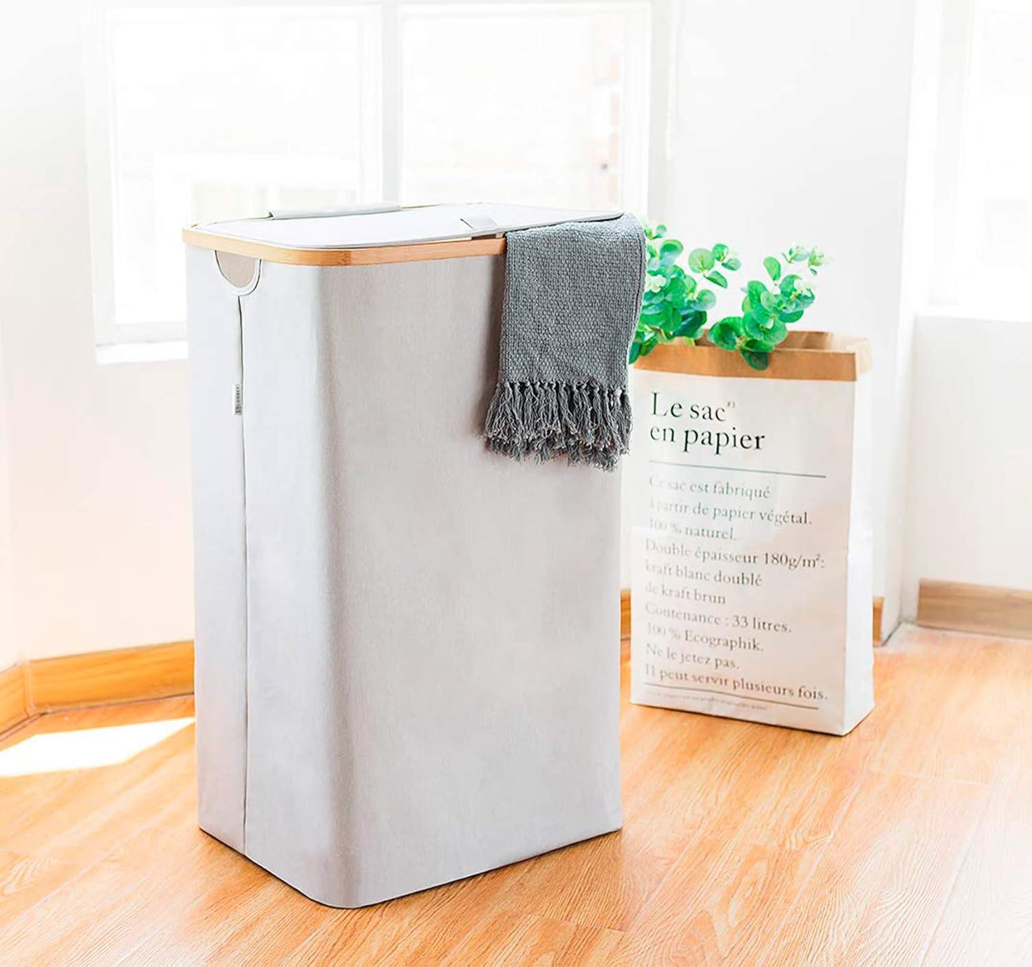 Lonbet Large Laundry Basket Light Grey with Lid XL100L Fabric Dirty Clothes Adult Hamper for Home