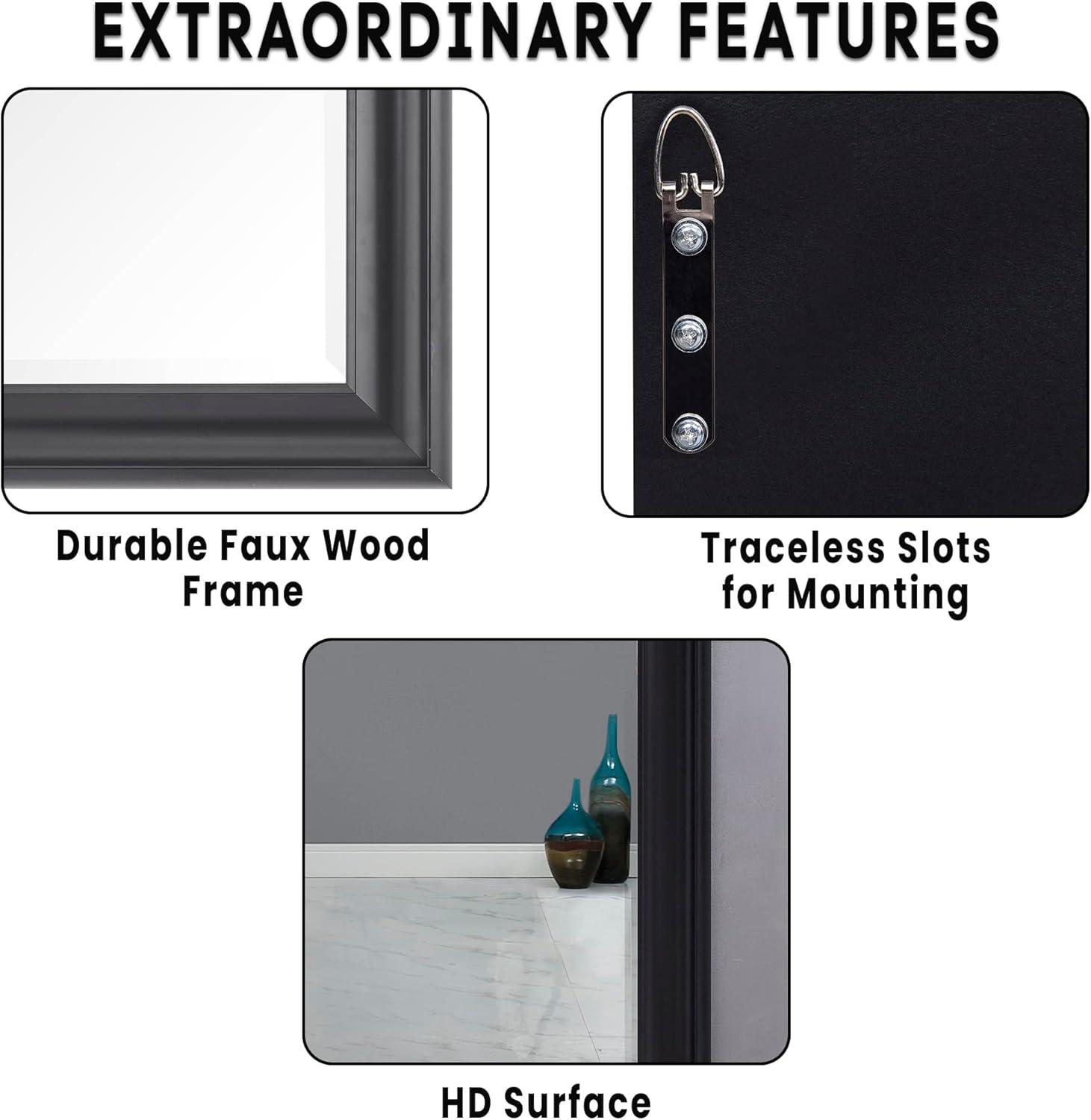 Full length Mirror, Wall Mirror, 65"LX31"W Full Body Mirror, Framed Floor Mirror with Faux Wood Frame, Large Mirror, Leaning Mirror, Standing Mirror for Living Room by Naomi Home - Black