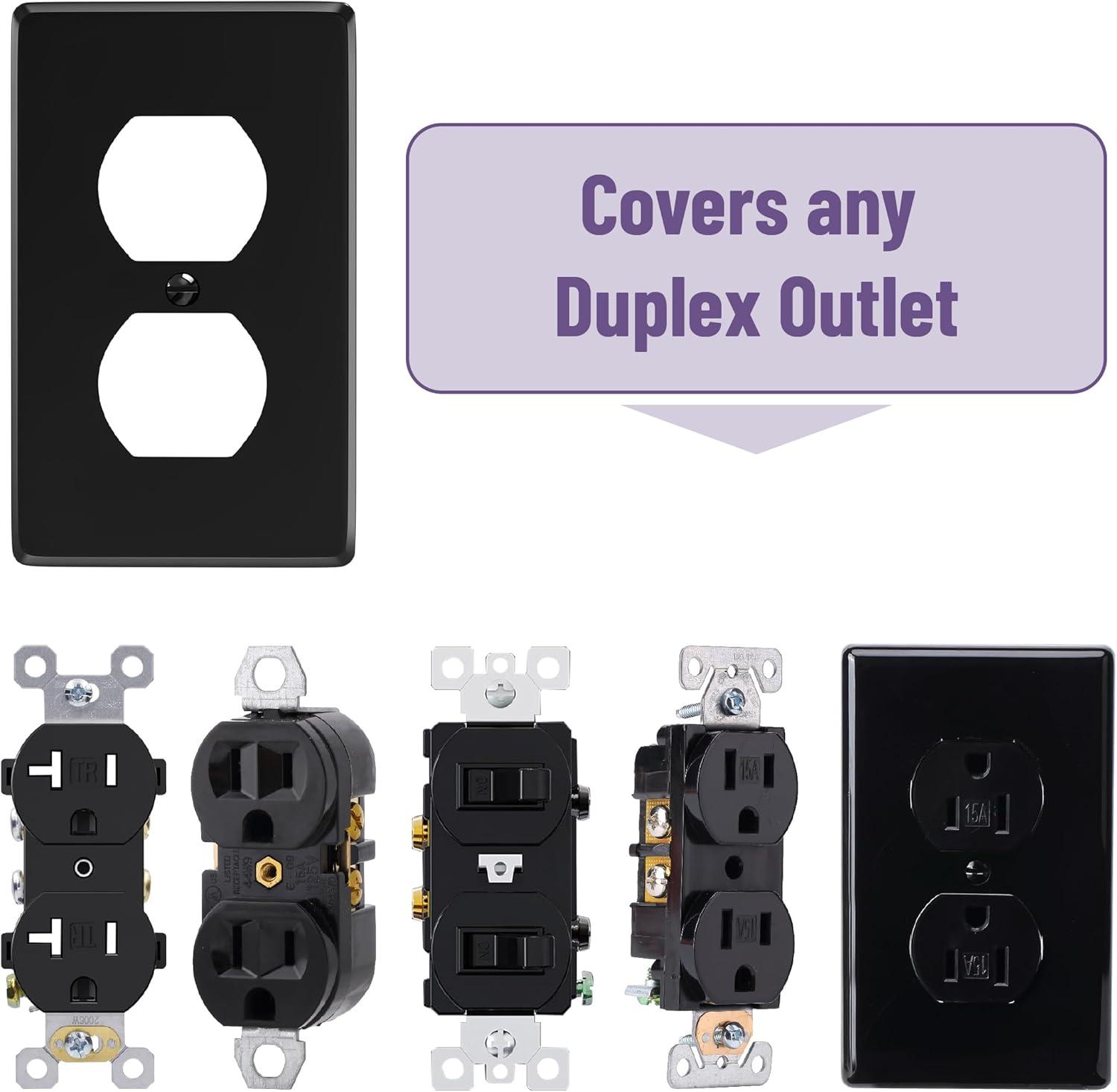 Black Painted Duplex Receptacle Outlet Cover Plates, 10 Pack