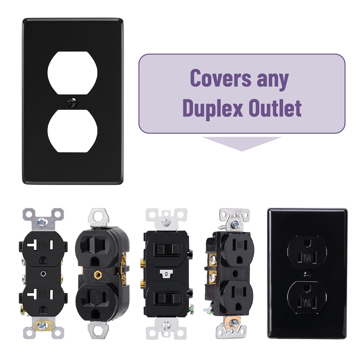 Black Painted Duplex Receptacle Outlet Cover Plates, 10 Pack