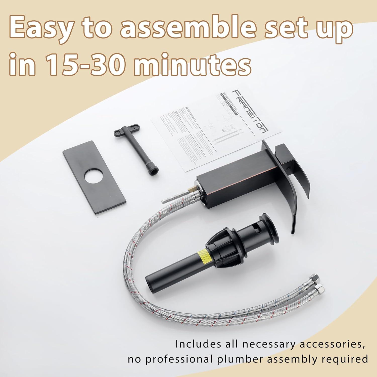 VIBRANTBATH Waterfall Low-Arc Single Hole Bathroom Faucet 6021-ORB