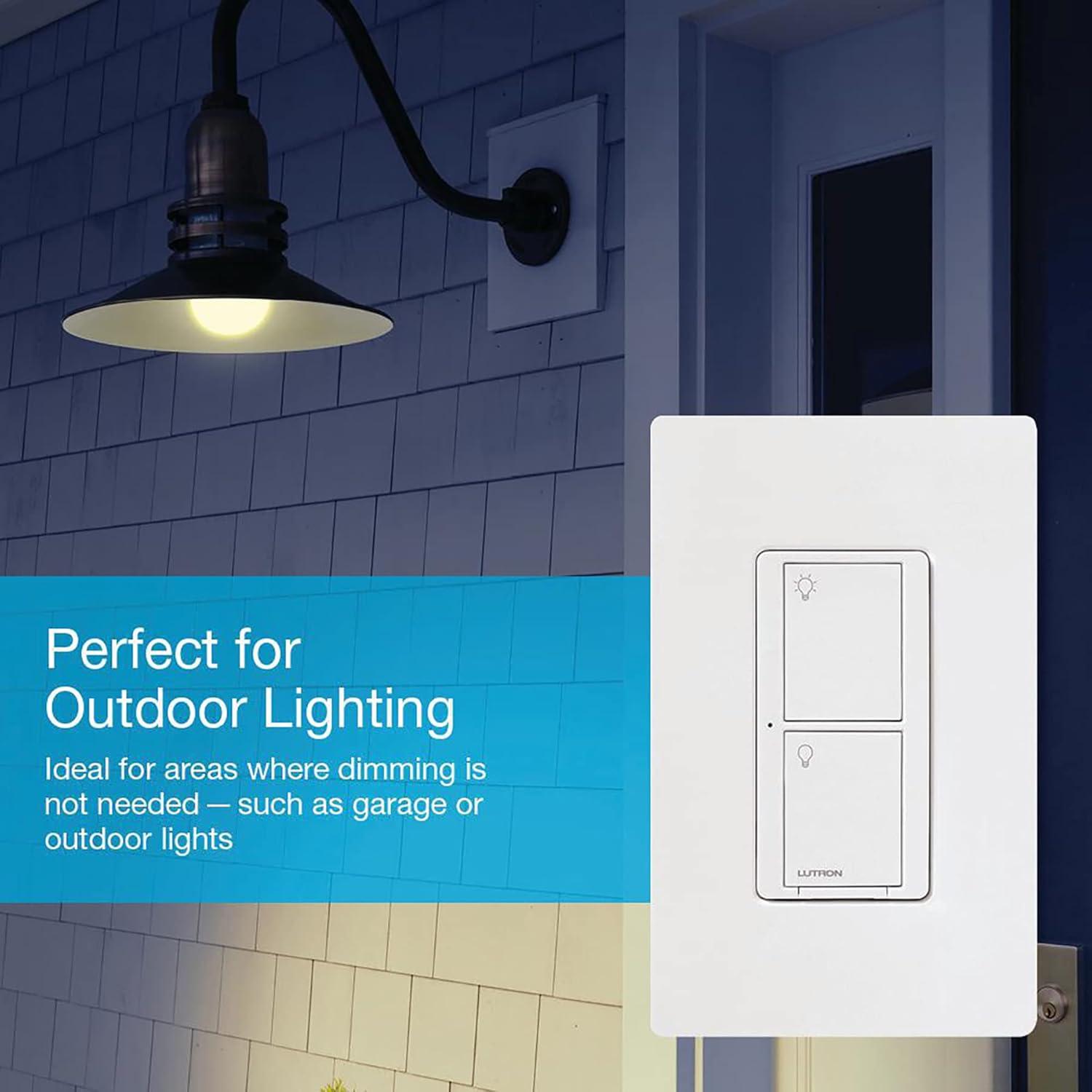 Lutron Caseta Smart Lighting Switch for All Bulb Types or Fans | Neutral Wire Required | PD-6ANS-WH | White