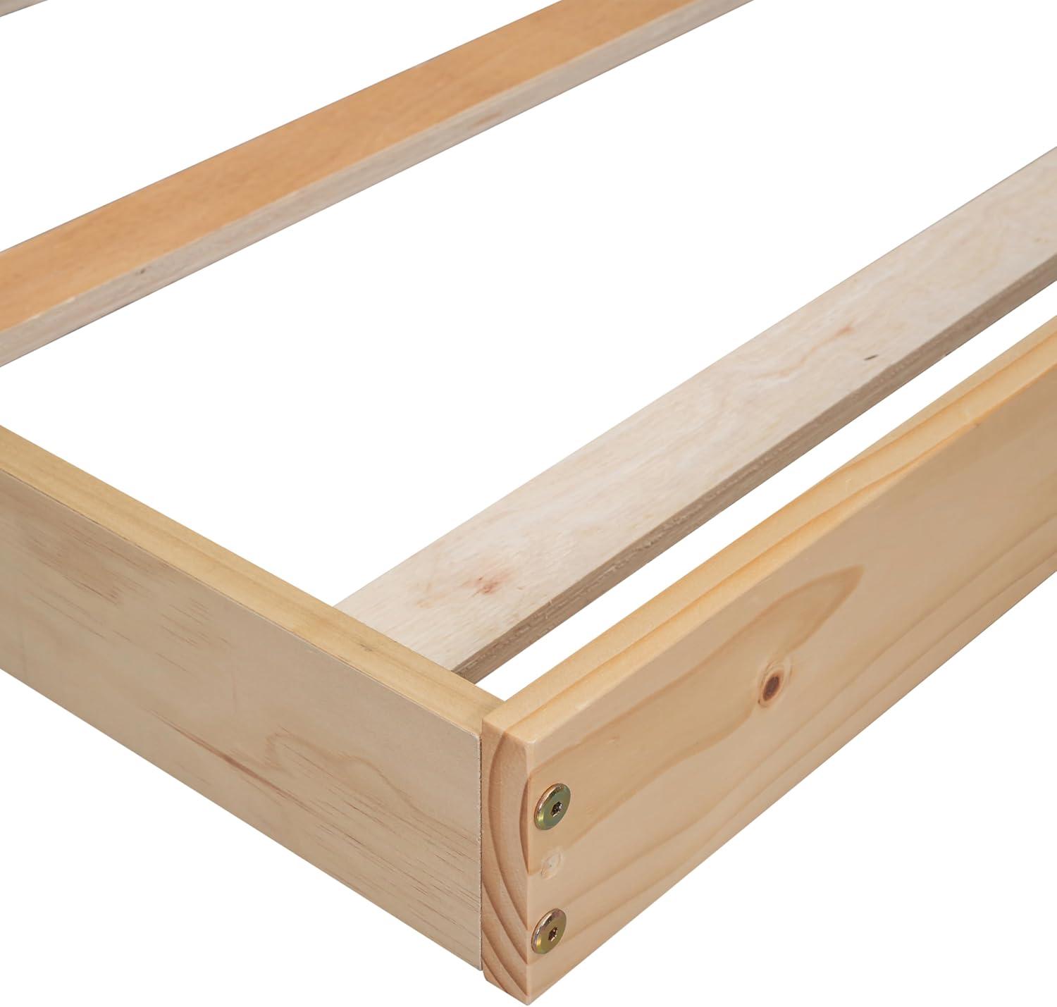 Sesslife Twin Bed Frame with House-Shape Headboard, Wood Platform Bed with Guardrail for Kids Teens, Cute Floor Bed with Strong Wood Slats Support, Easy Assembly, No Box Spring Needed, Oak