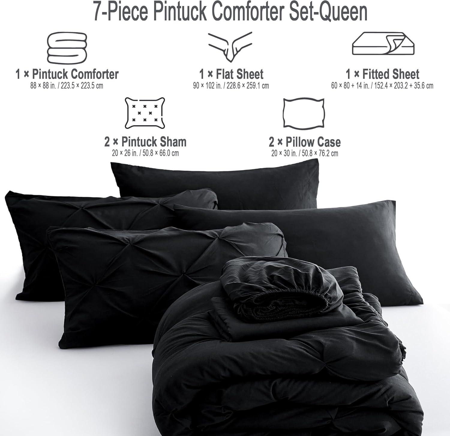 Queen Down Comforter,7 Pieces Comforters Queen Size, Bed in A Bag Pinch Pleat Bedding Sets